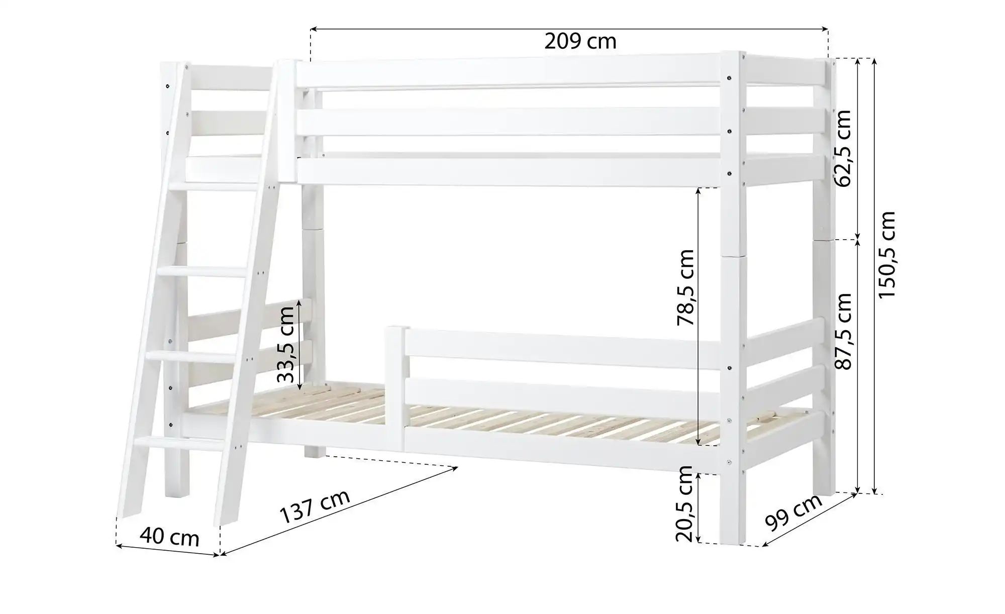 Hoppekids Etagenbett  ECO Luxury ¦ weiß ¦ Maße (cm): B: 137 H: 150 Betten > günstig online kaufen