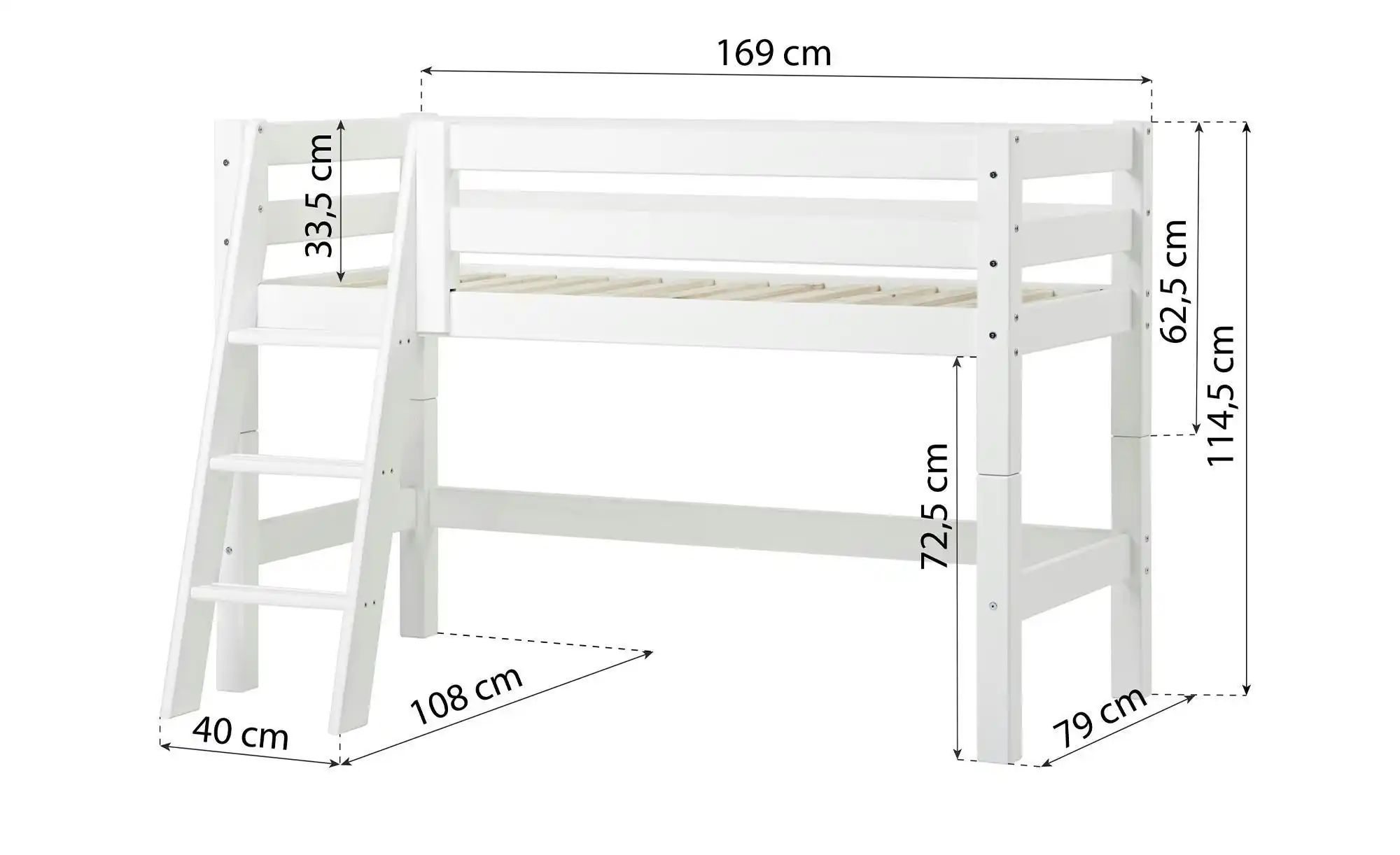 Hoppekids Hochbett  ECO Luxury ¦ weiß ¦ Maße (cm): B: 108 H: 114 Betten > B günstig online kaufen