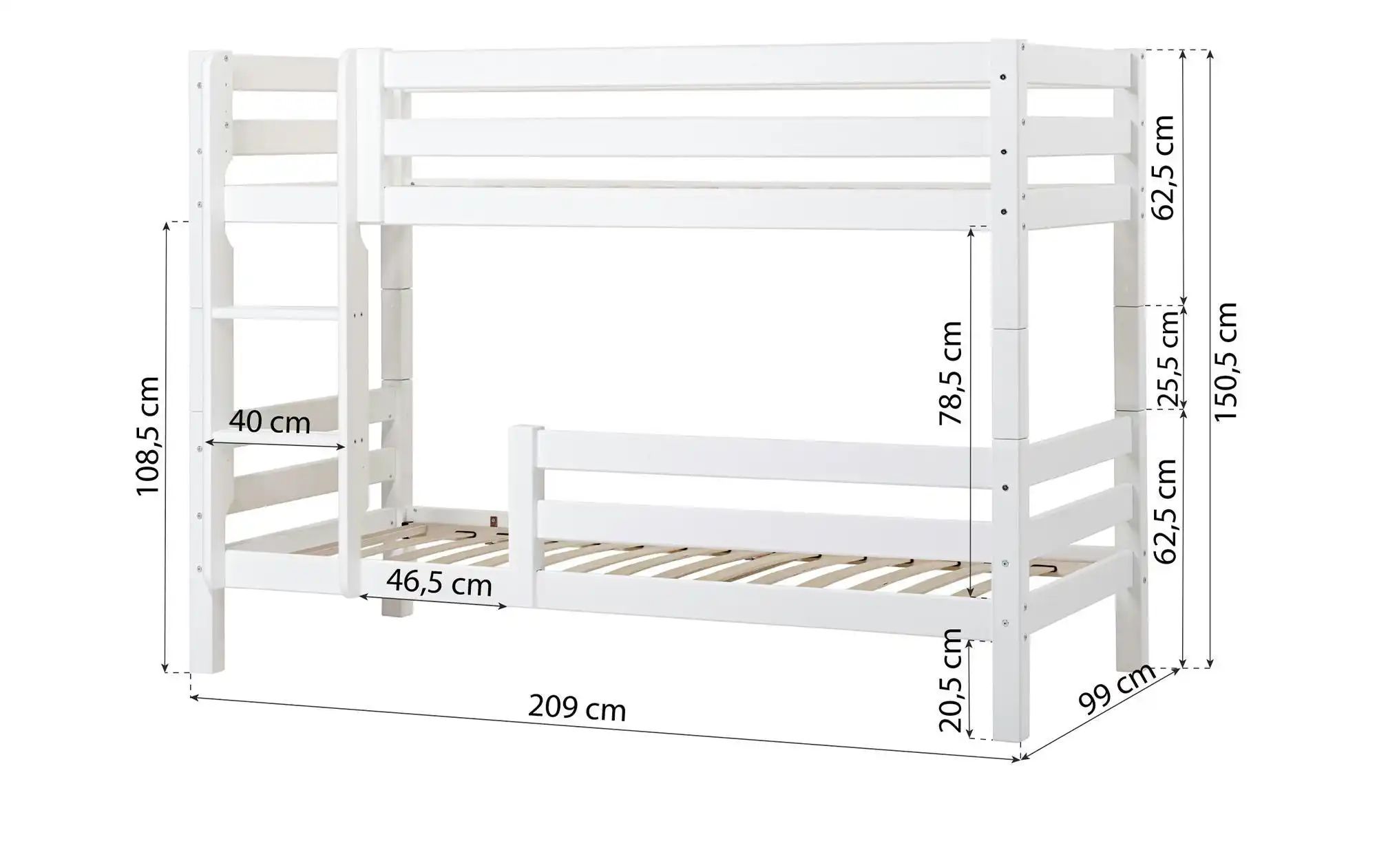 Hoppekids Etagenbett  ECO Luxury ¦ weiß ¦ Maße (cm): B: 104 H: 150 Betten > günstig online kaufen