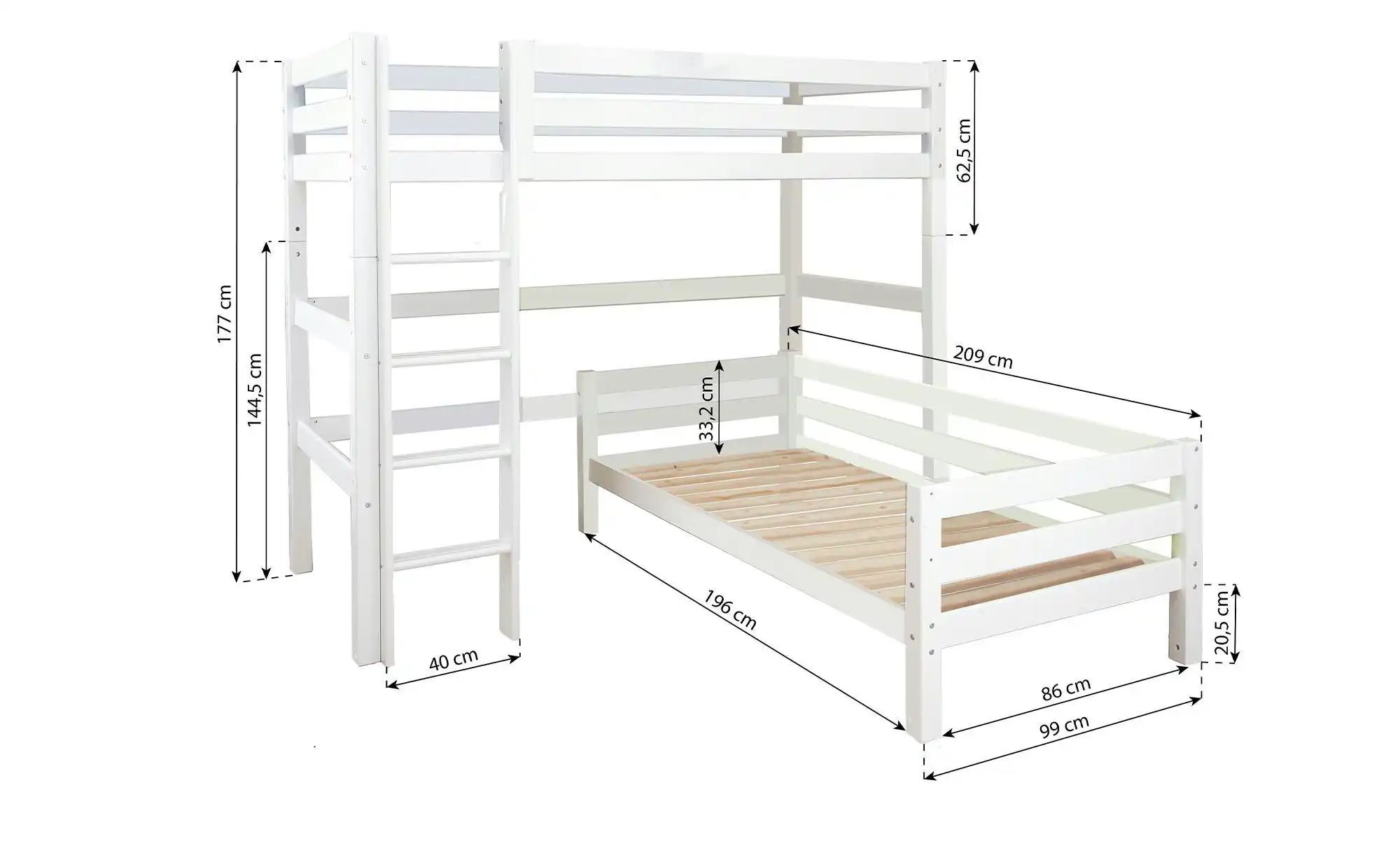 Eck-Etagenbett  ECO Luxury ¦ weiß ¦ Maße (cm): B: 216 H: 177 Betten > Bettg günstig online kaufen