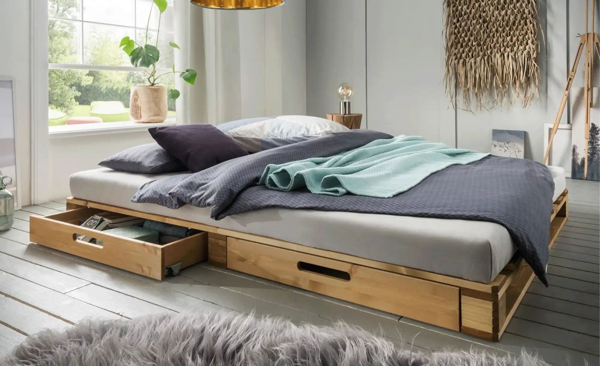Palettenbett mit Stauraum Dallas ¦ holzfarben ¦ Maße (cm): B: 140 H: 14 Bet günstig online kaufen