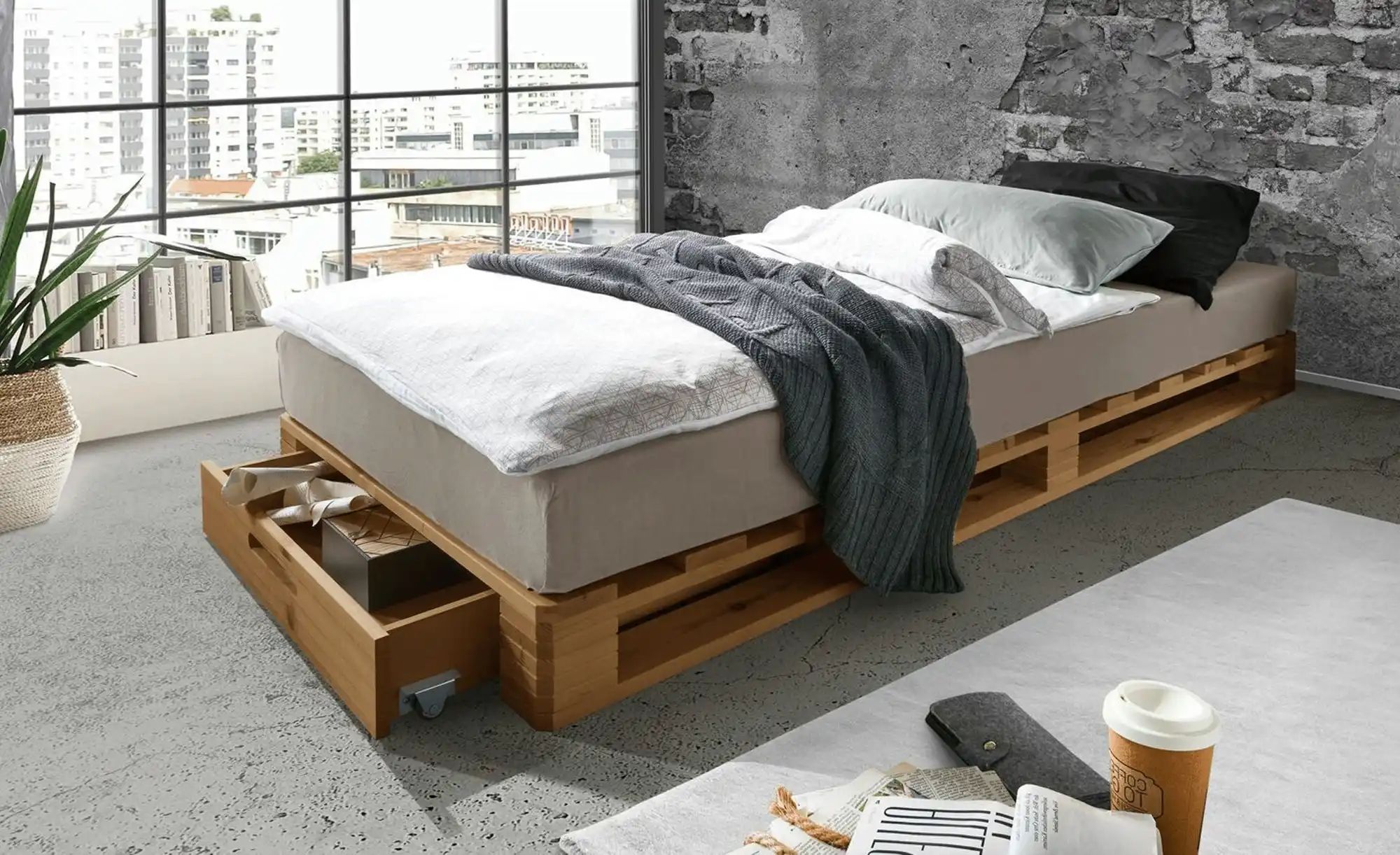 Palettenbett mit Stauraum Dallas ¦ holzfarben ¦ Maße (cm): B: 90 H: 14 Bett günstig online kaufen