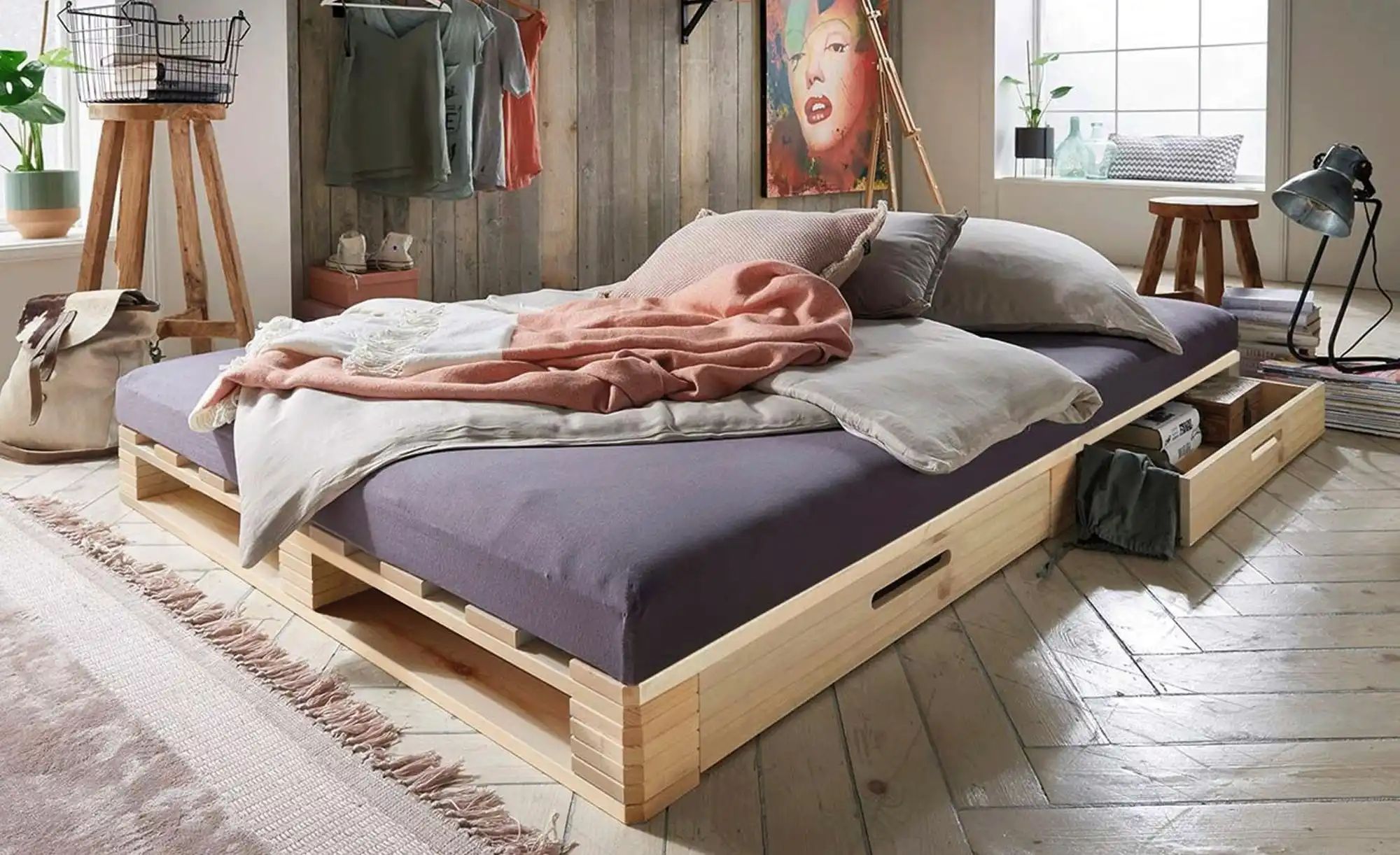 Palettenbett mit Stauraum Dallas ¦ holzfarben ¦ Maße (cm): B: 140 H: 14 Bet günstig online kaufen