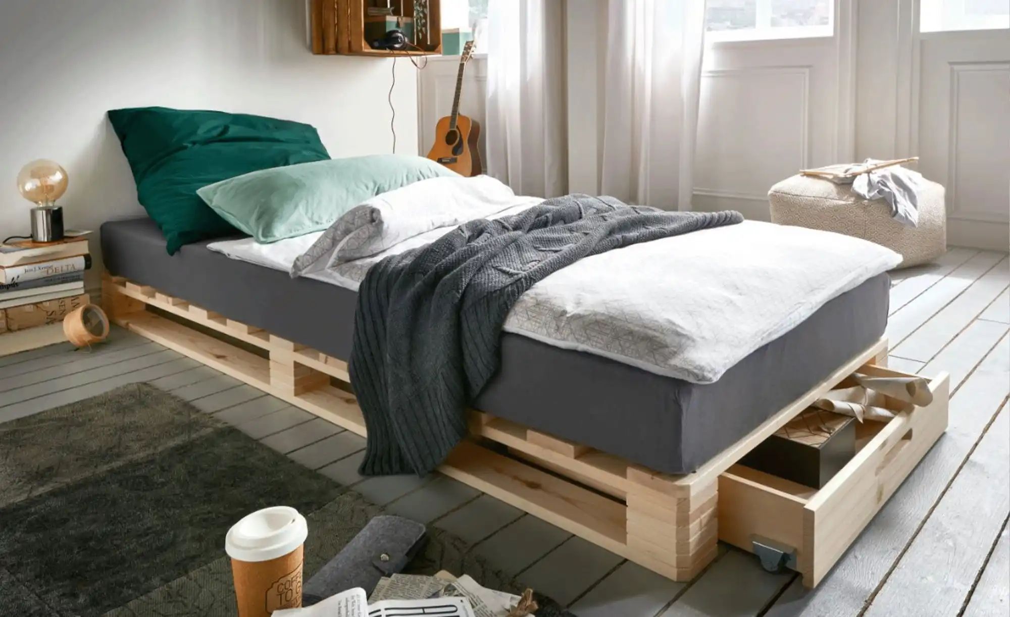 Palettenbett mit Stauraum Dallas ¦ holzfarben ¦ Maße (cm): B: 90 H: 14 Bett günstig online kaufen