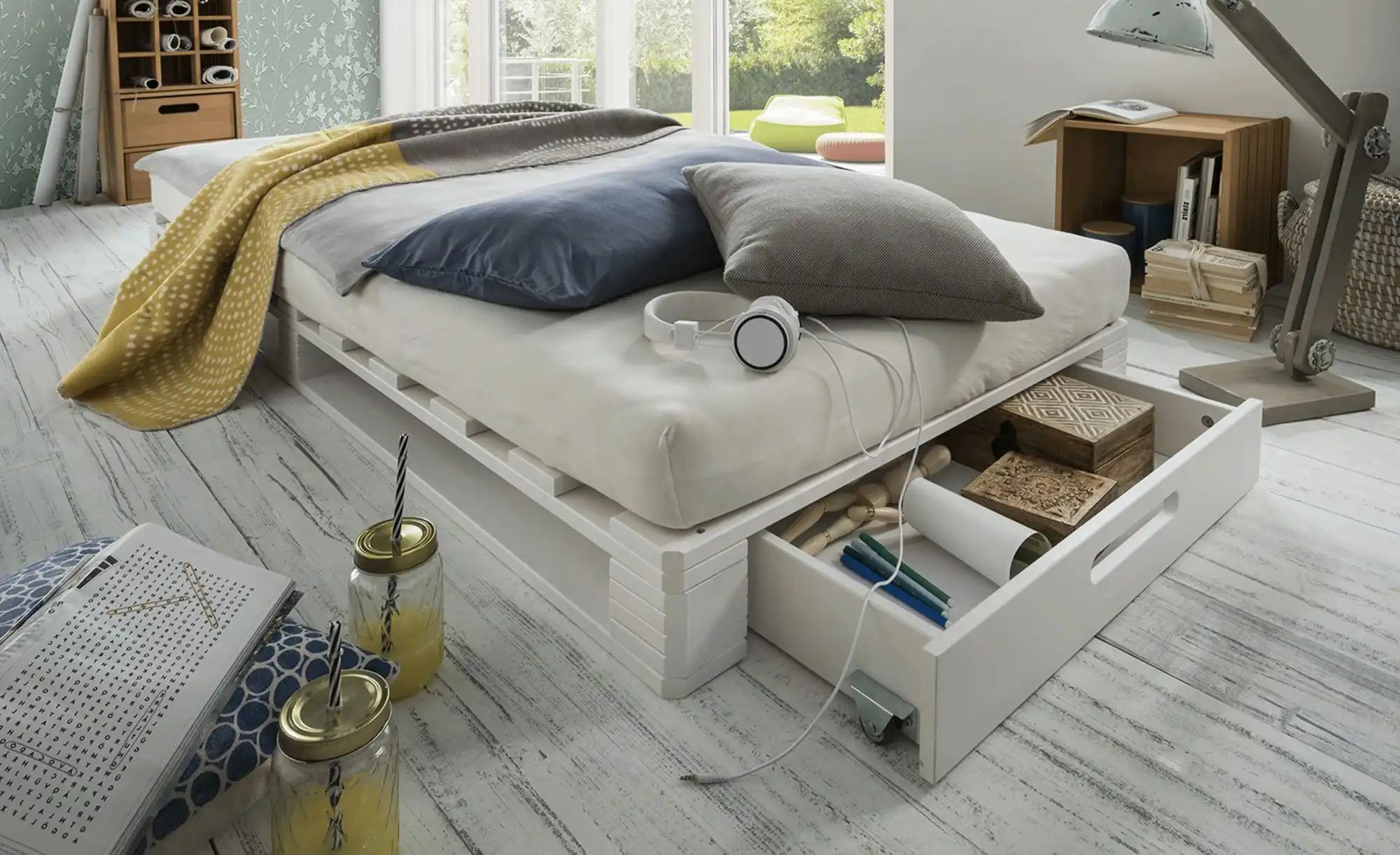 Palettenbett mit Stauraum Dallas ¦ weiß ¦ Maße (cm): B: 90 H: 14 Betten > B günstig online kaufen