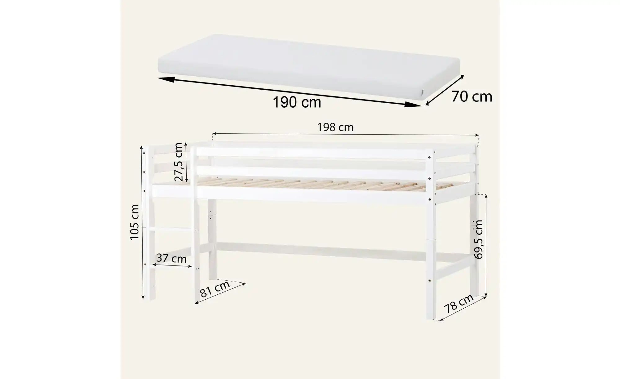 Hoppekids Hochbett  Eco Dream ¦ weiß ¦ Maße (cm): B: 81 H: 105 Betten > Bet günstig online kaufen