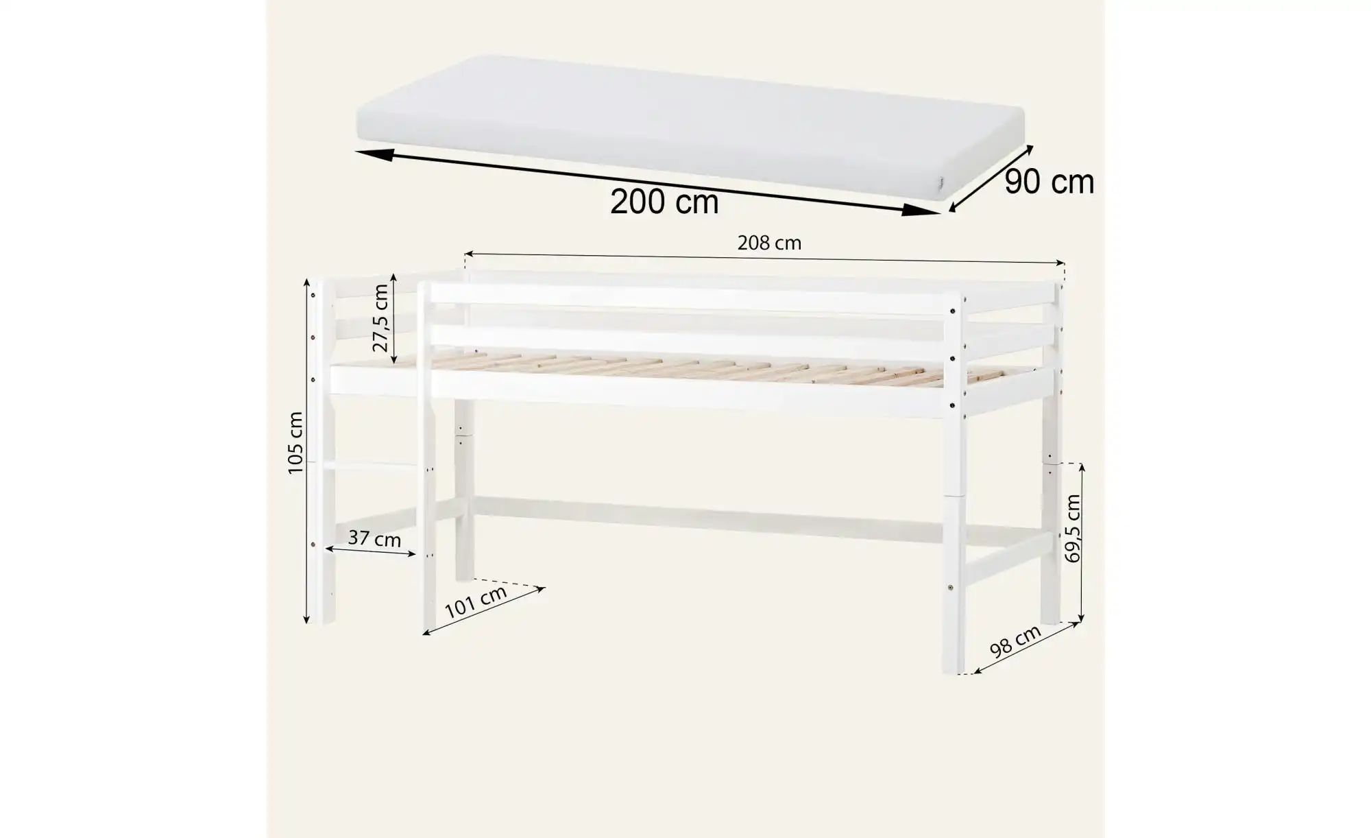 Hoppekids Hochbett  Eco Dream ¦ weiß ¦ Maße (cm): B: 101 H: 105 Betten > Be günstig online kaufen