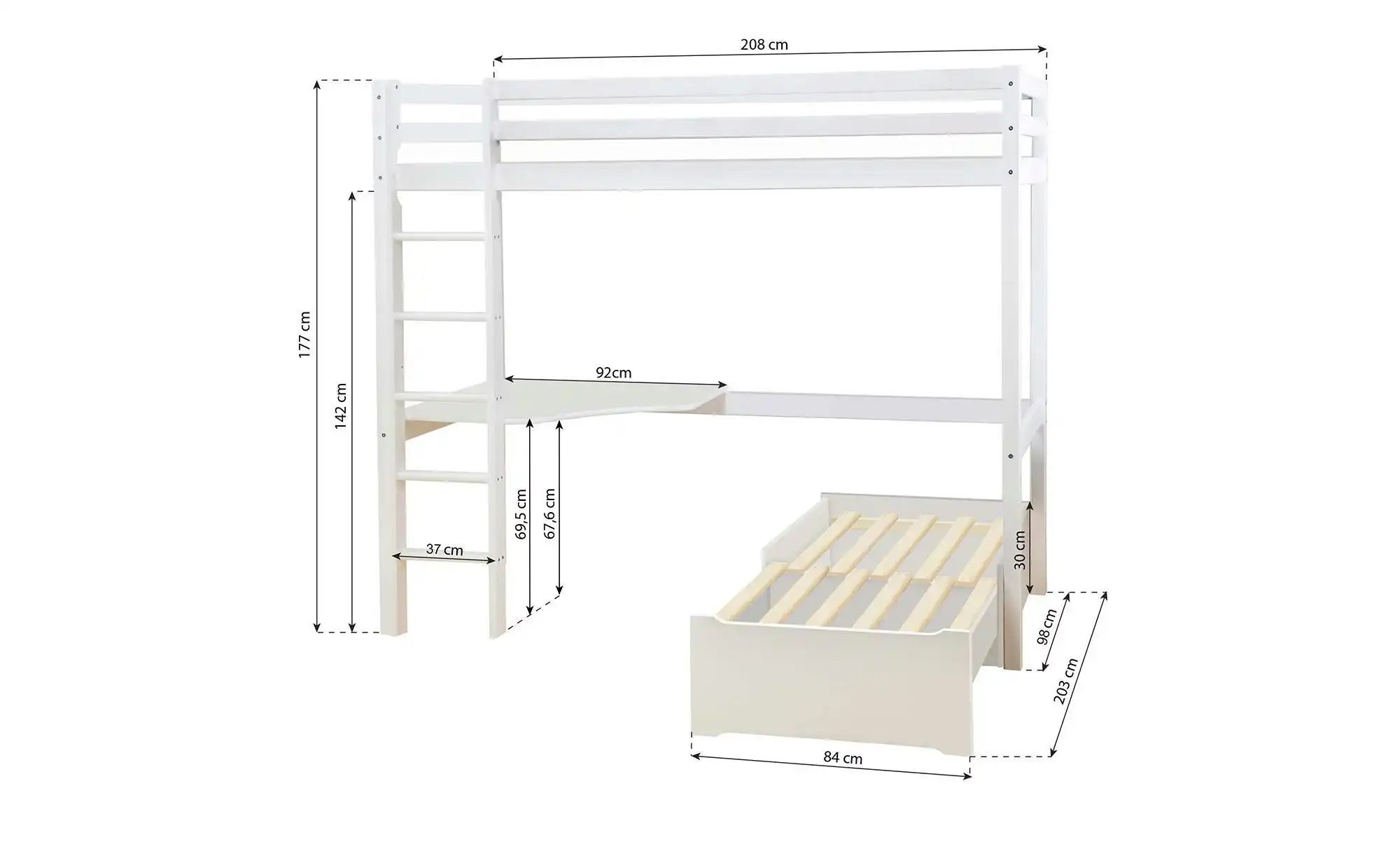 Hoppekids Hochbett  Eco Dream ¦ weiß ¦ Maße (cm): B: 101 H: 177 Betten > Be günstig online kaufen