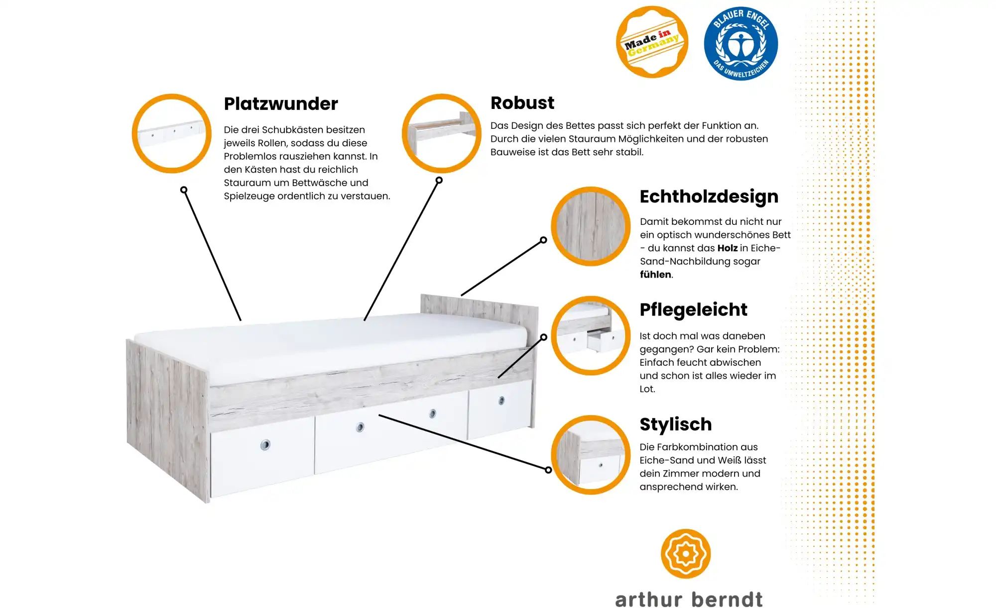 Jugendbett  Bennet ¦ holzfarben ¦ Maße (cm): B: 127 H: 70 Betten > Bettgest günstig online kaufen