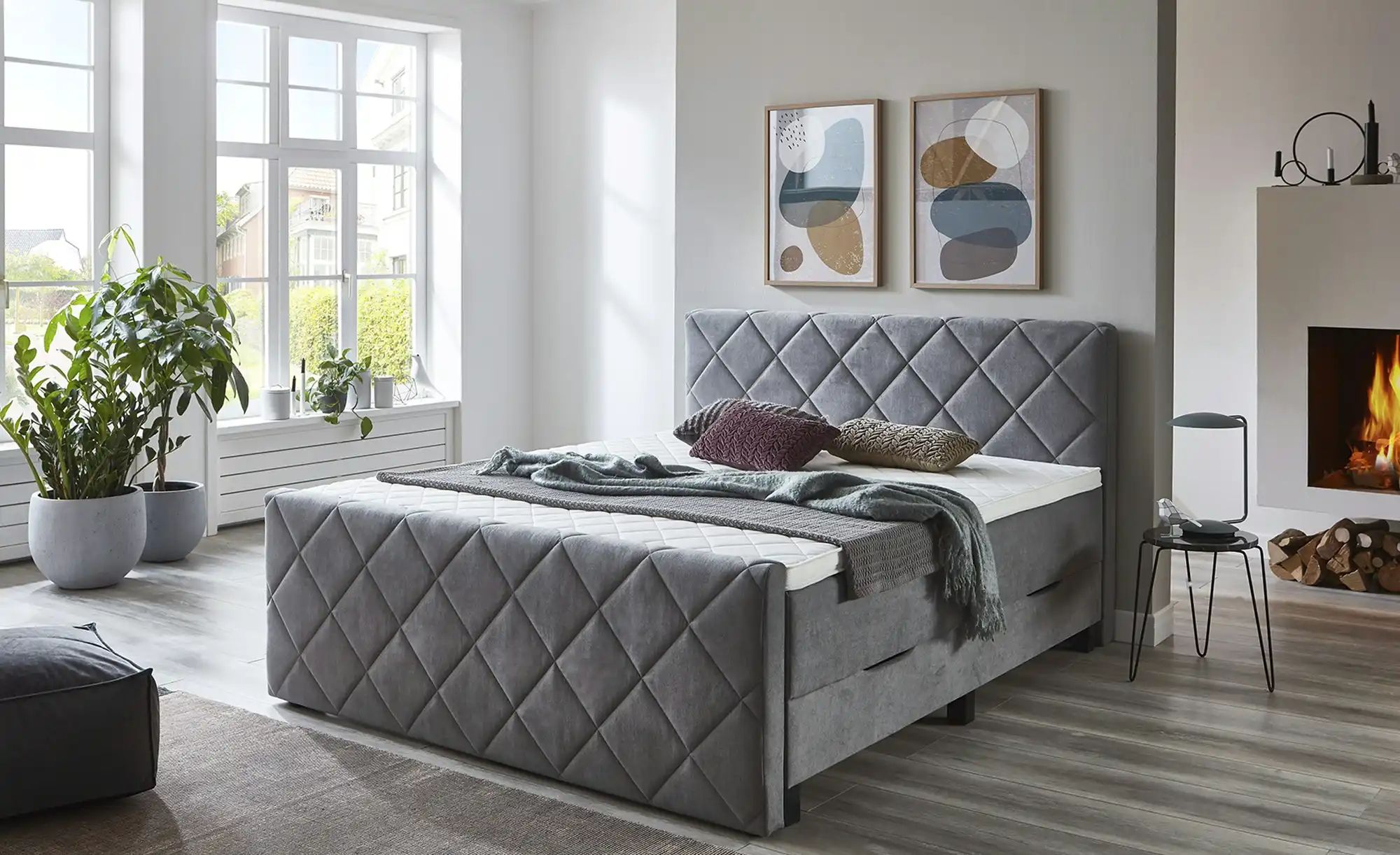 Boxspringbett  Shropshire ¦ grau ¦ Maße (cm): B: 180 H: 112 Betten > Boxspr günstig online kaufen