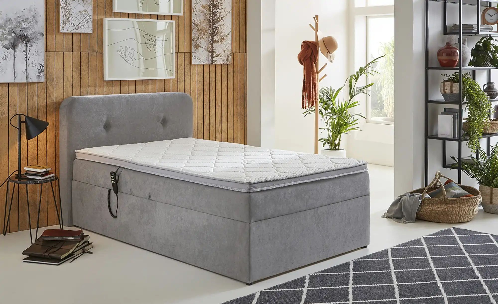 Boxbett elektrisch mit Stauraum  Rutland ¦ grau ¦ Maße (cm): B: 130 H: 104 günstig online kaufen