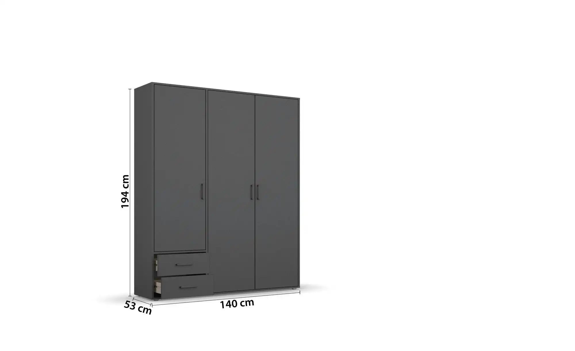 Drehtürenschrank  Yarm ¦ grau ¦ Maße (cm): B: 140 H: 194 Schränke > Kleider günstig online kaufen