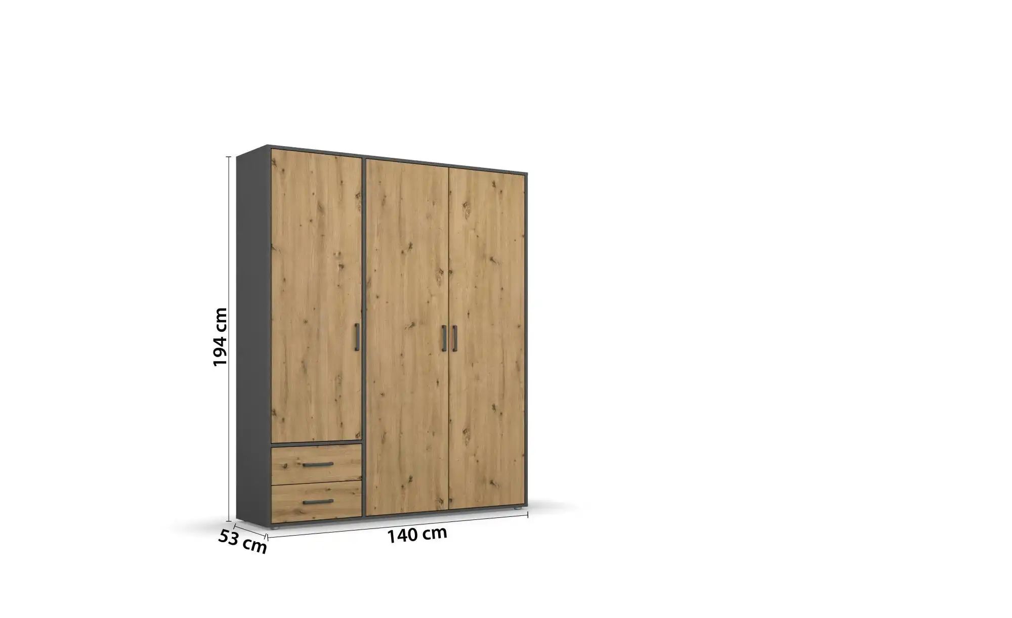 Drehtürenschrank  Yarm ¦ grau ¦ Maße (cm): B: 140 H: 194 Schränke > Kleider günstig online kaufen