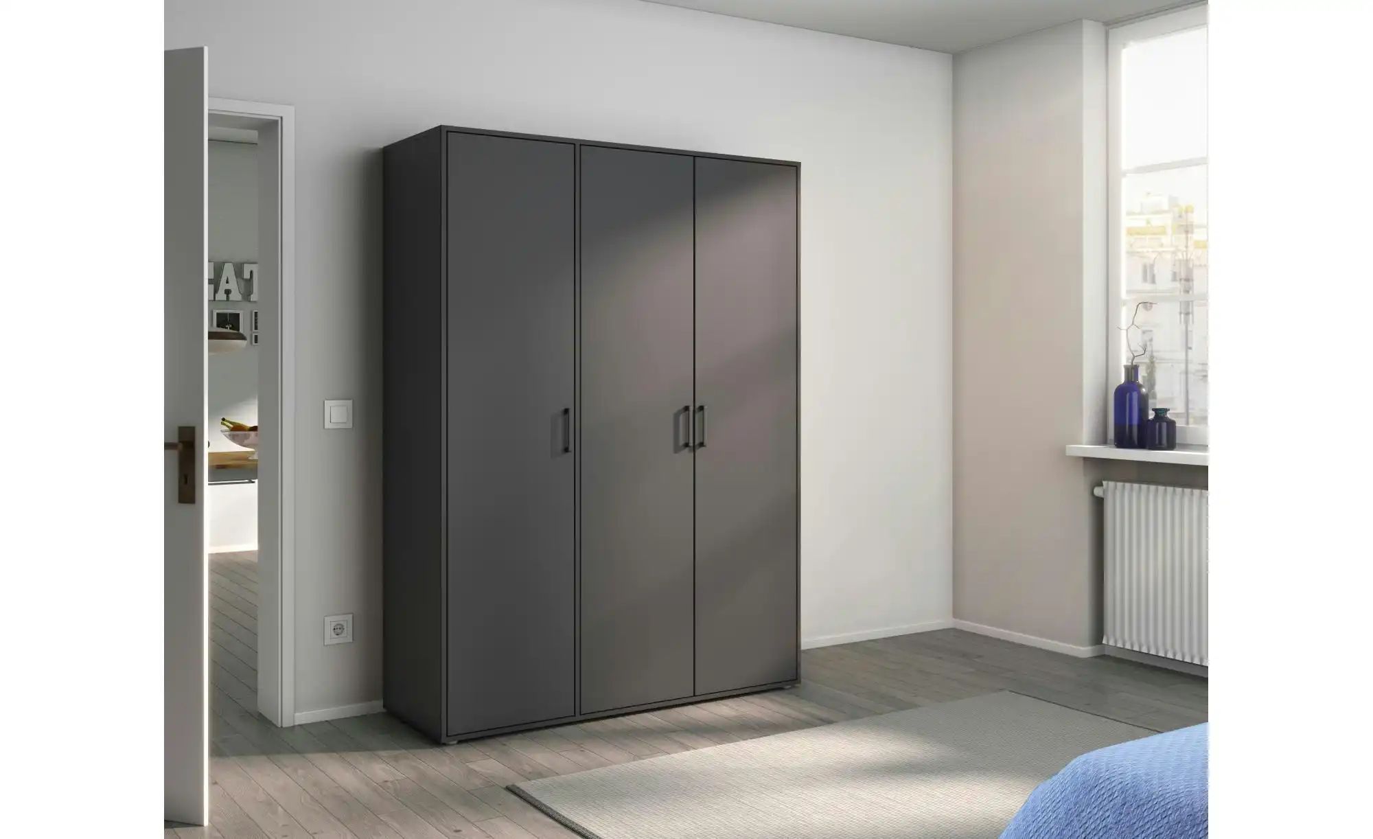 Drehtürenschrank  Yarm ¦ grau ¦ Maße (cm): B: 140 H: 194 Schränke > Kleider günstig online kaufen