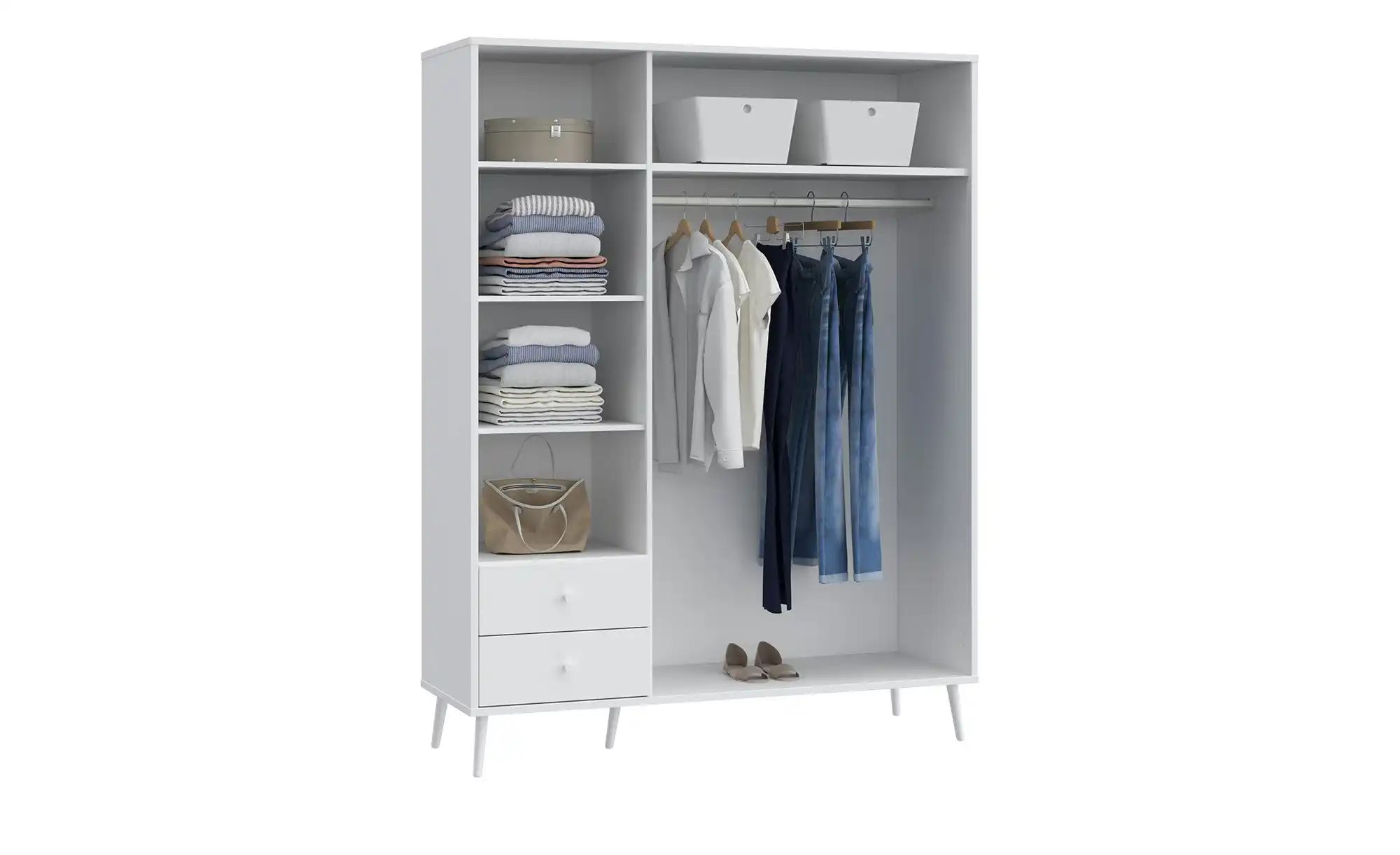 Thumbnail - Kleiderschrank 3-türig Weiß mit Einlegeböden Hemsby ¦ weiß ¦ Maße (cm): B: 154,2 H: 201,7 T: 52.2 Schränke > Kleidersc...