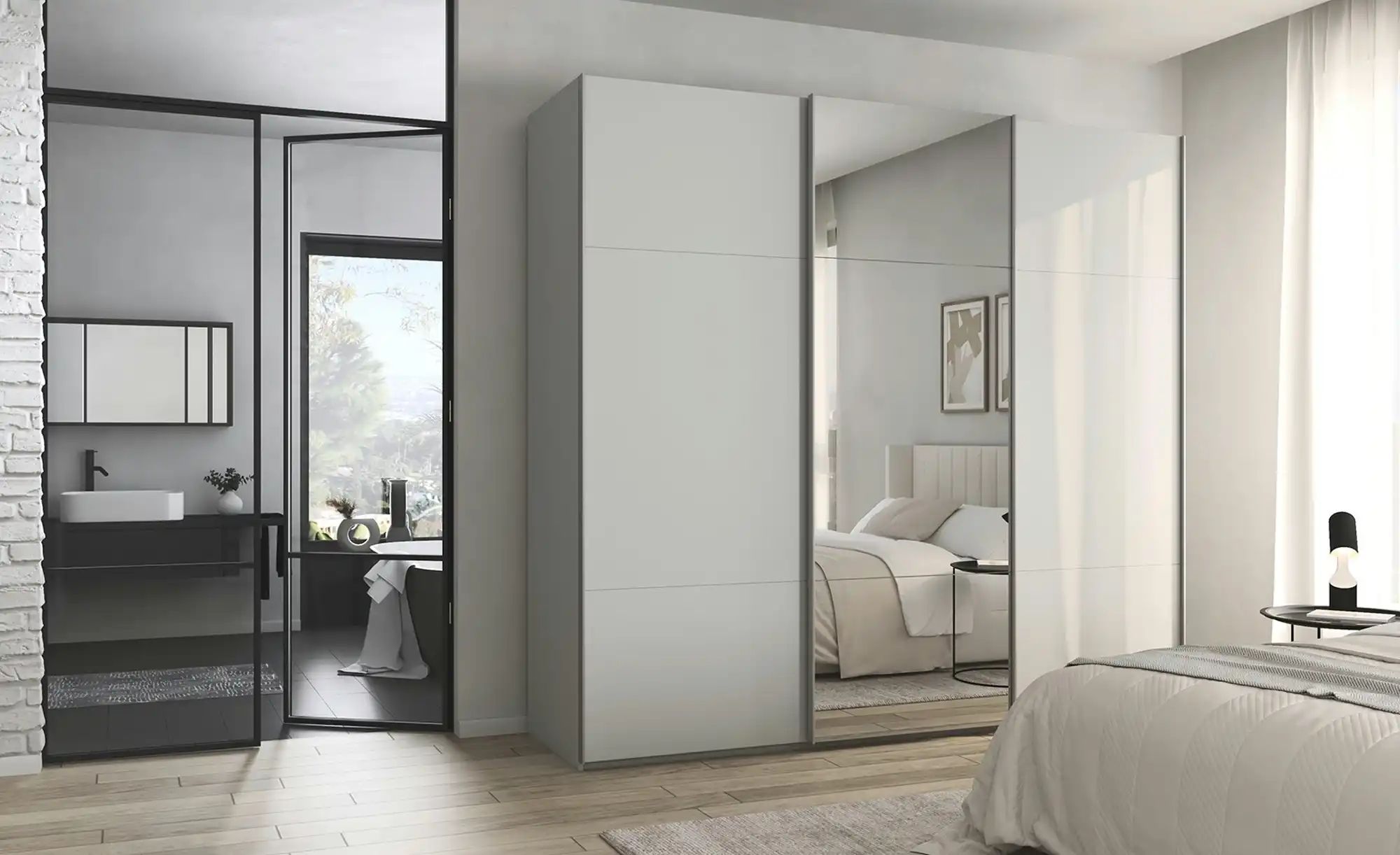 meinSchrank Schwebetürenschrank inklusive Zubehör Regina ¦ grau ¦ Maße (cm) günstig online kaufen