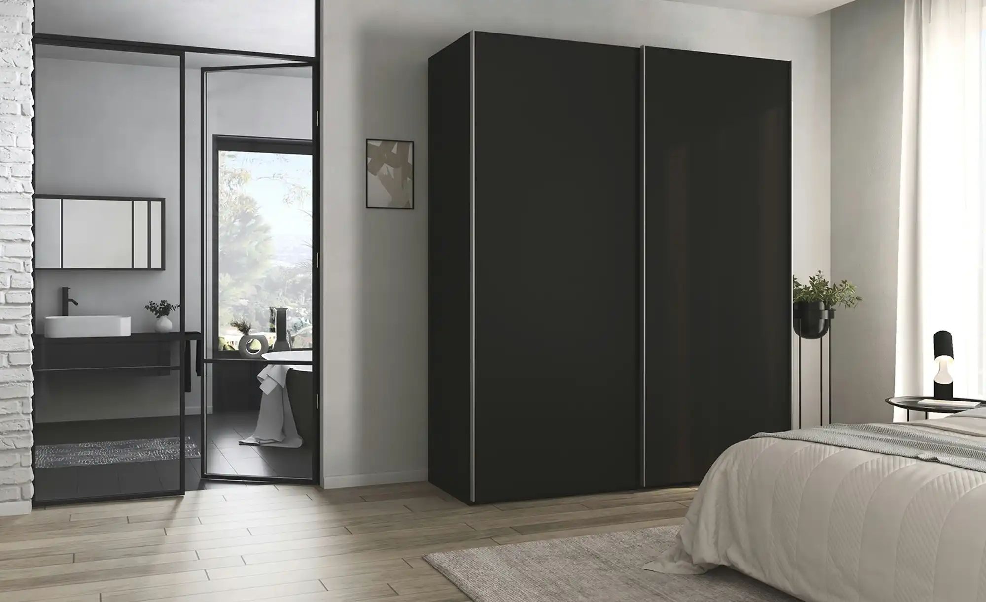 meinSchrank Schwebetürenschrank inklusive Zubehör Regina ¦ schwarz ¦ Maße ( günstig online kaufen