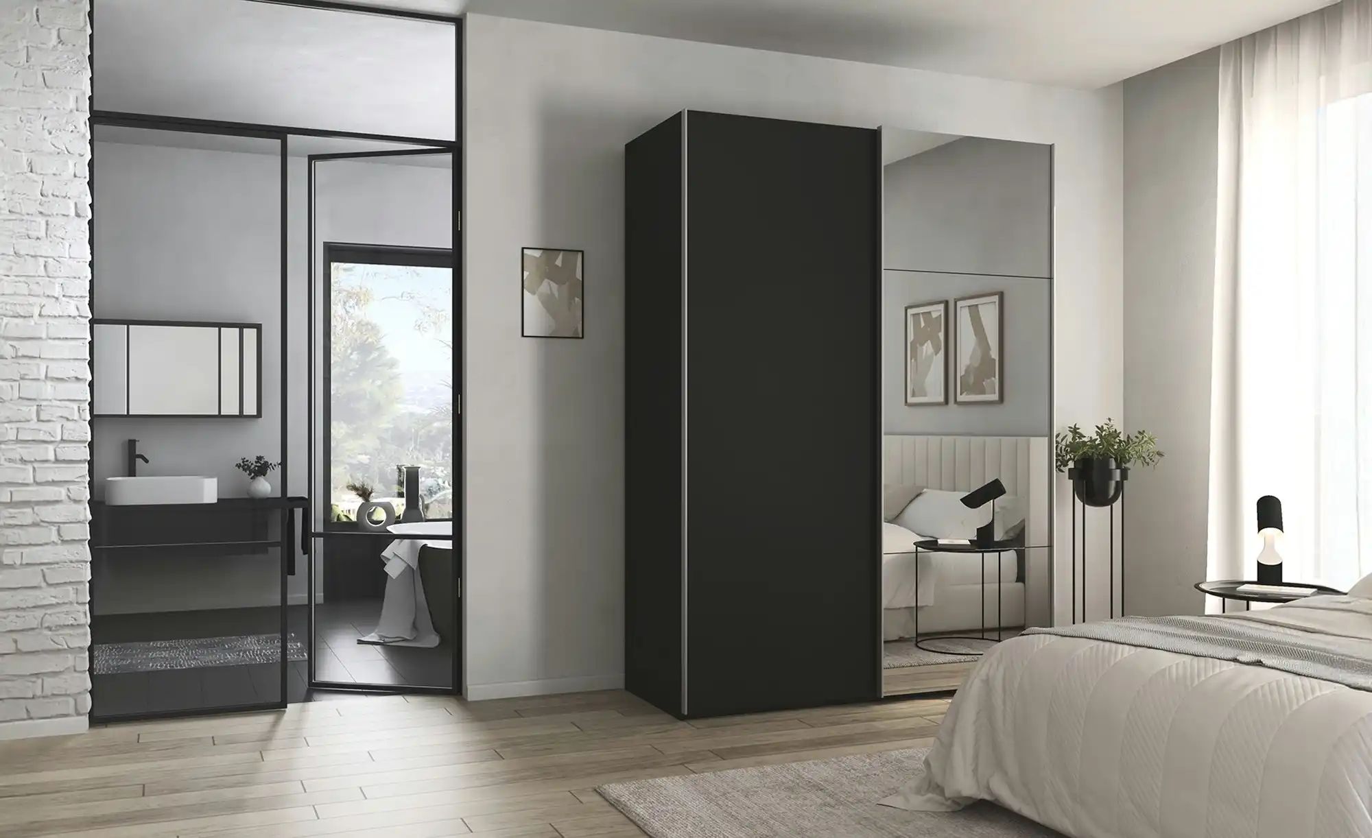 meinSchrank Schwebetürenschrank inklusive Zubehör Regina ¦ schwarz ¦ Maße ( günstig online kaufen