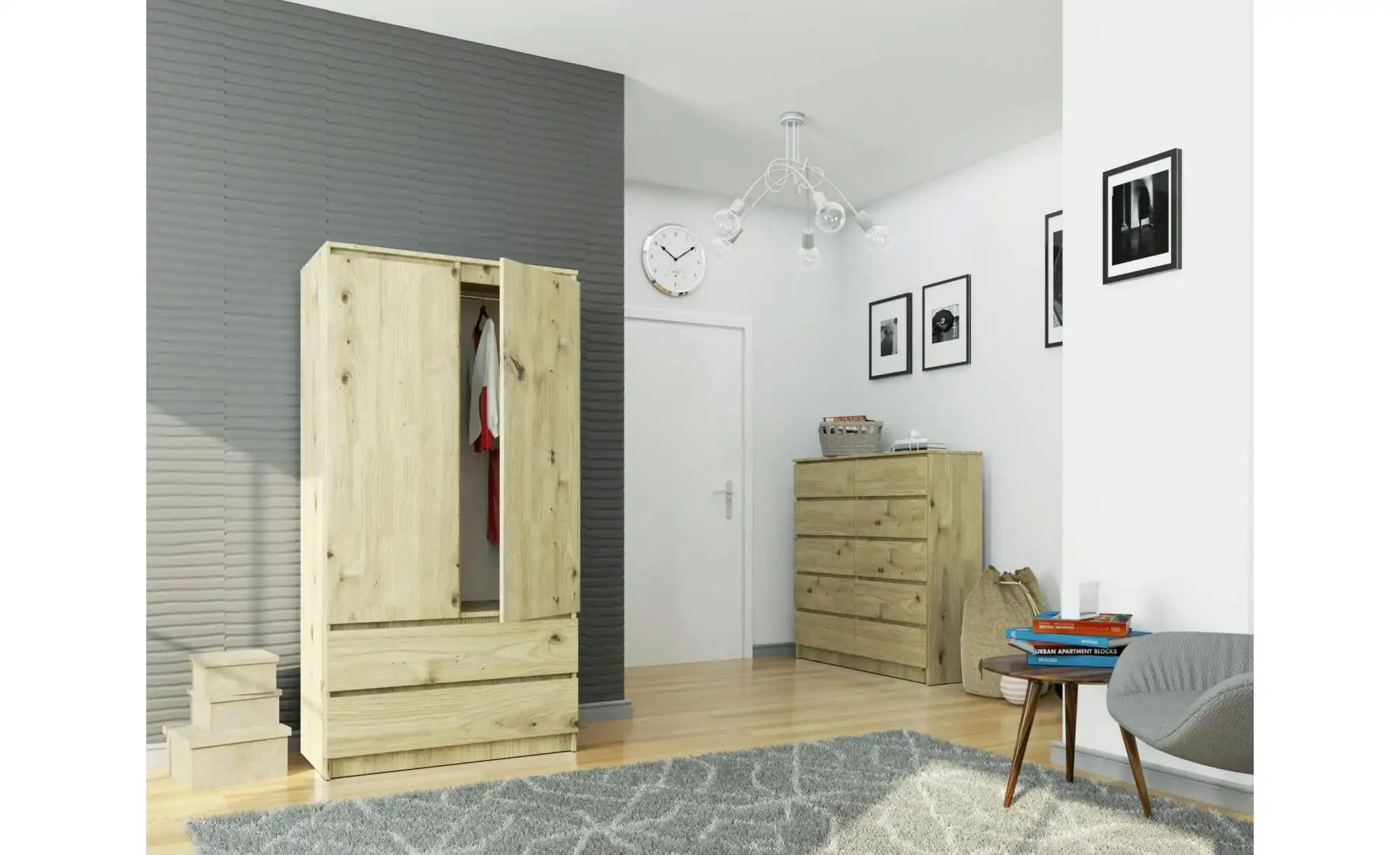 Thumbnail - Drehtürenschrank mit 2 Schubladen Oda ¦ holzfarben ¦ Maße (cm): B: 90 H: 180 Schränke > Kleiderschränke > Drehtürenschrä...