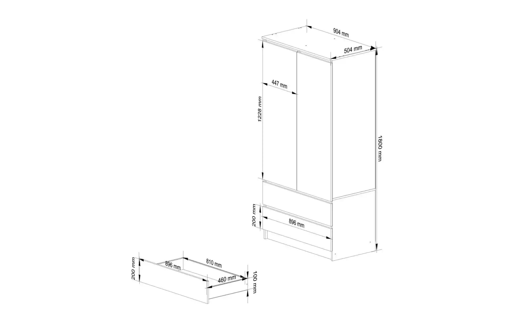Thumbnail - Drehtürenschrank mit 2 Schubladen Oda ¦ weiß ¦ Maße (cm): B: 90 H: 180 Schränke > Kleiderschränke > Drehtürenschränke - ...
