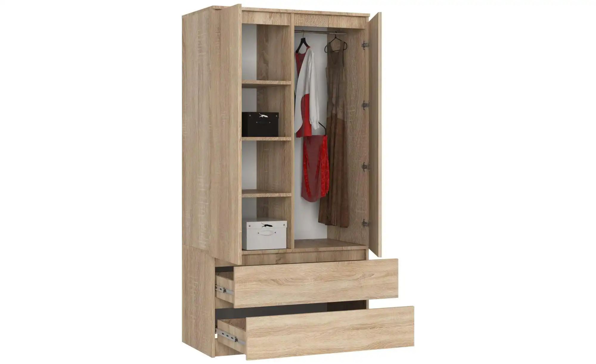 Thumbnail - Drehtürenschrank mit 2 Schubladen Oda ¦ holzfarben ¦ Maße (cm): B: 90 H: 180 Schränke > Kleiderschränke > Drehtürenschrä...