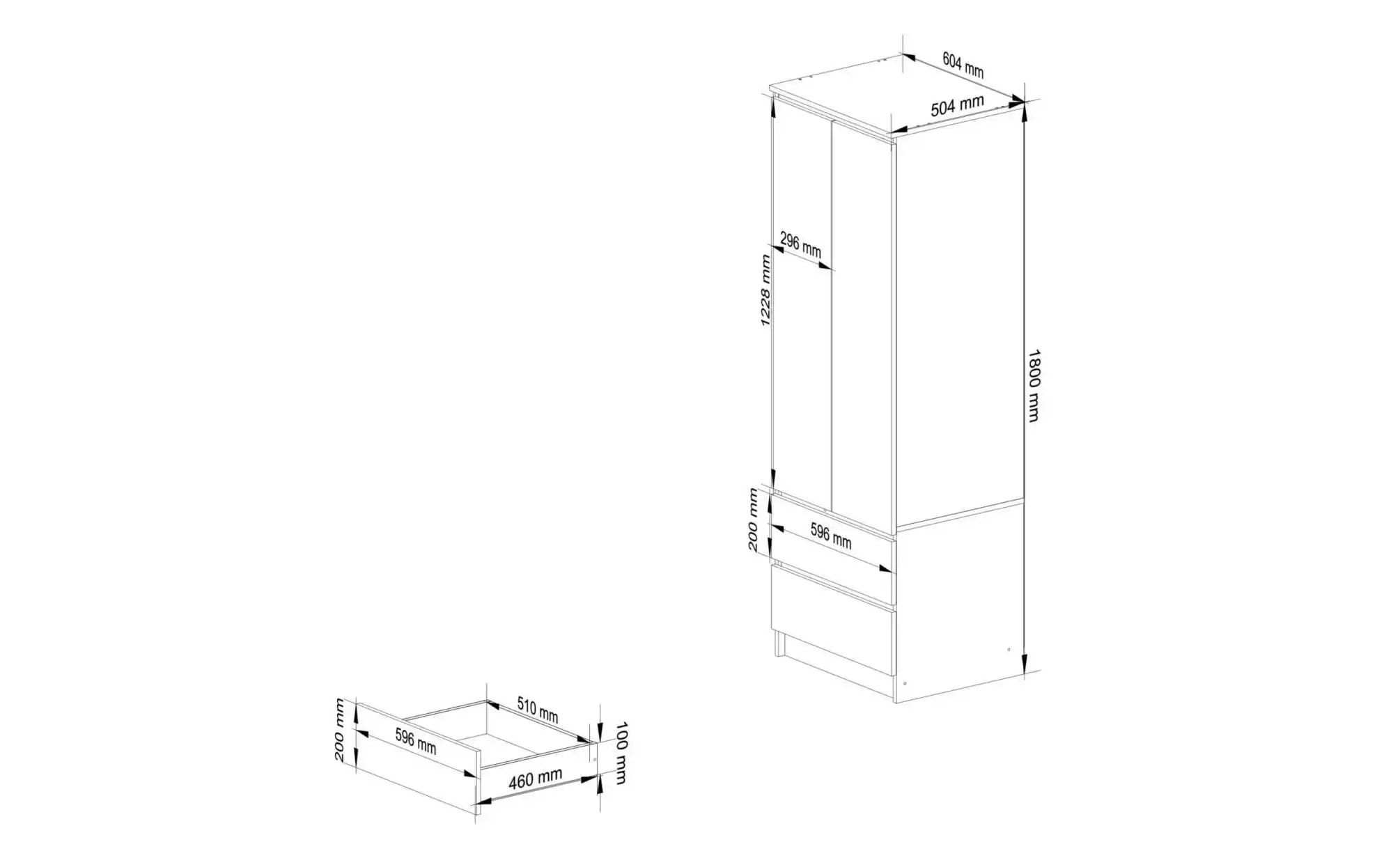 Thumbnail - Drehtürenschrank mit 2 Schubladen Sina ¦ holzfarben ¦ Maße (cm): B: 60 H: 180 Schränke > Kleiderschränke > Drehtürenschr...