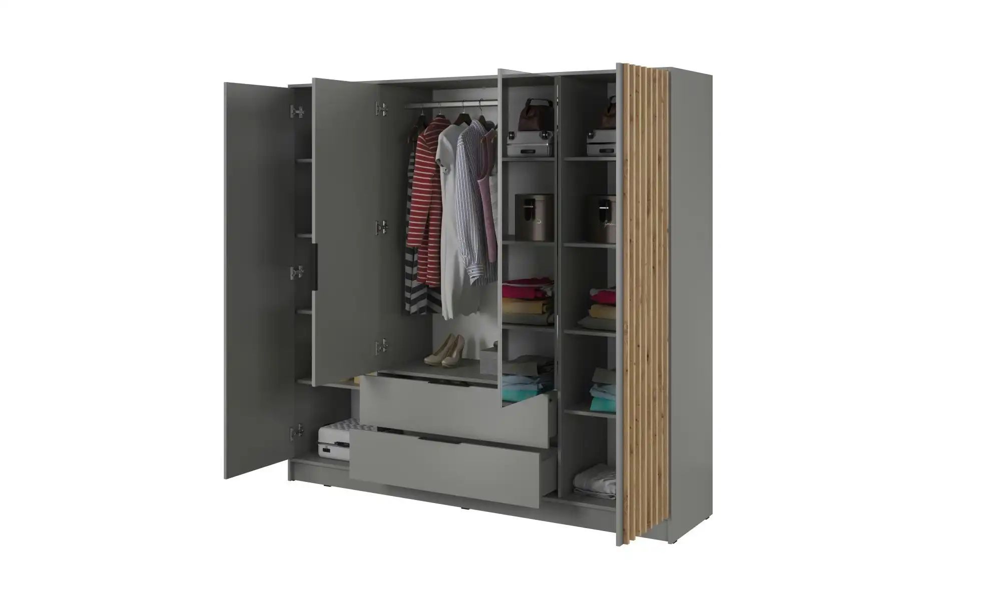 Drehtürenschrank  Nelly ¦ grau ¦ Maße (cm): B: 206 H: 200 Schränke > Kleide günstig online kaufen