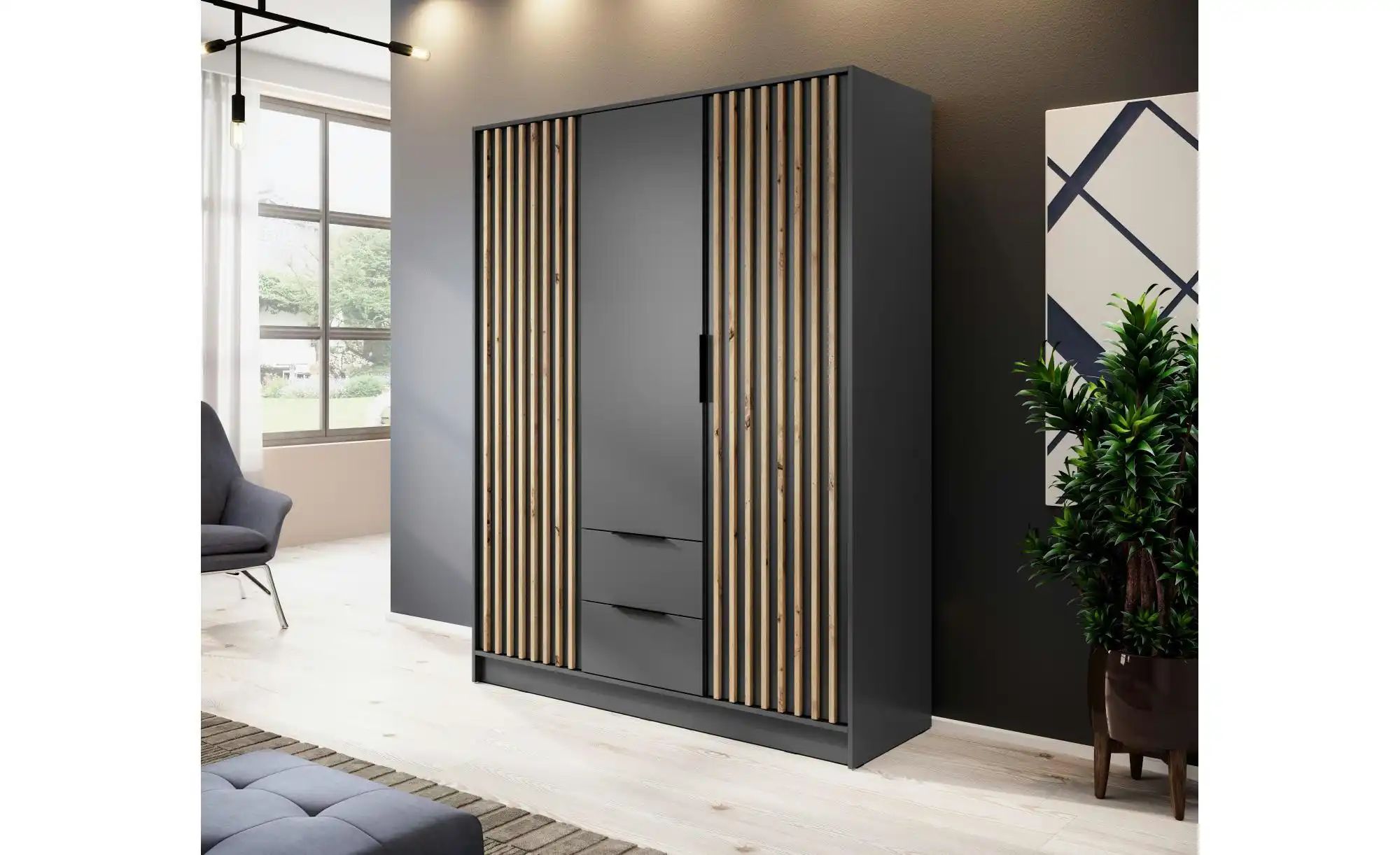 Thumbnail - Drehtürenschrank  Nelly ¦ schwarz ¦ Maße (cm): B: 155 H: 200 Schränke > Kleiderschränke > Drehtürenschränke - Höffner