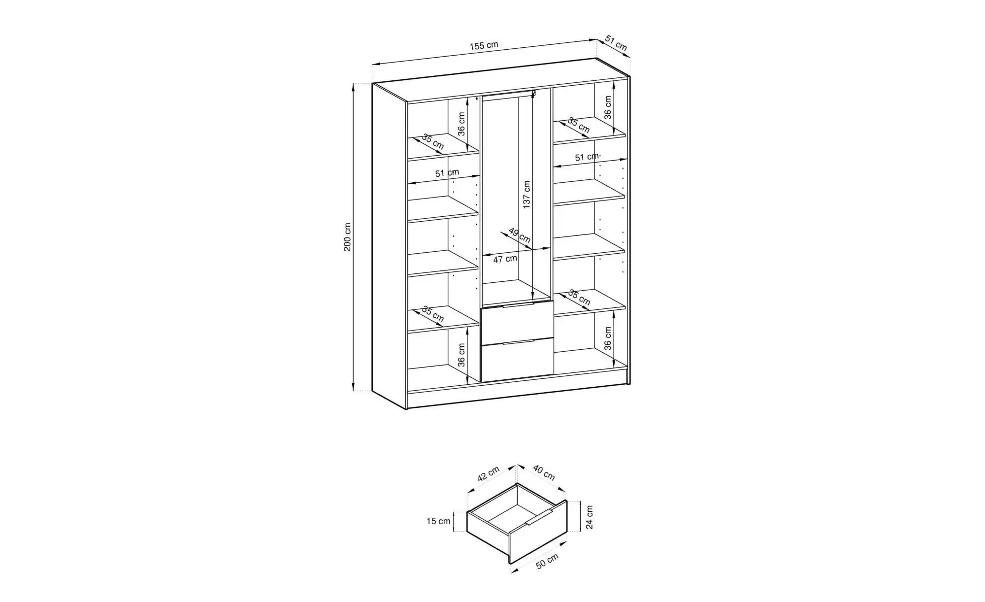 Thumbnail - Drehtürenschrank  Nelly ¦ schwarz ¦ Maße (cm): B: 155 H: 200 Schränke > Kleiderschränke > Drehtürenschränke - Höffner