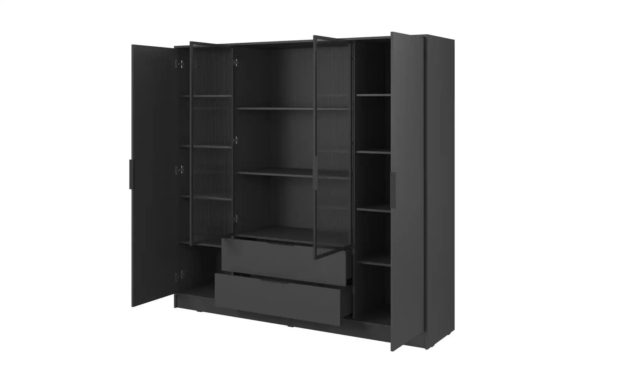 Thumbnail - Drehtürenschrank mit 2 Schubladen Lyke ¦ schwarz ¦ Maße (cm): B: 206 H: 200 Schränke > Kleiderschränke > Drehtürenschrän...