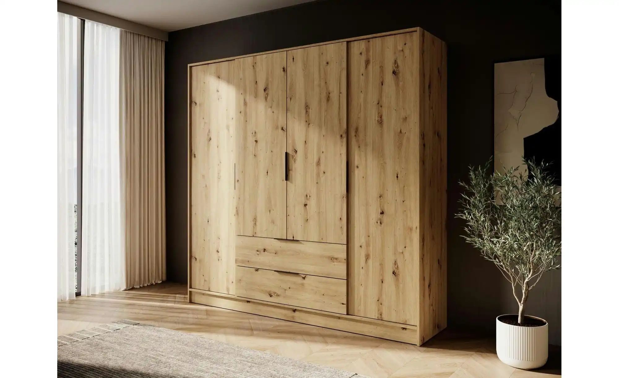 Drehtürenschrank 206 cm breit Lyke ¦ braun ¦ Maße (cm): B: 206 H: 200 Schrä günstig online kaufen