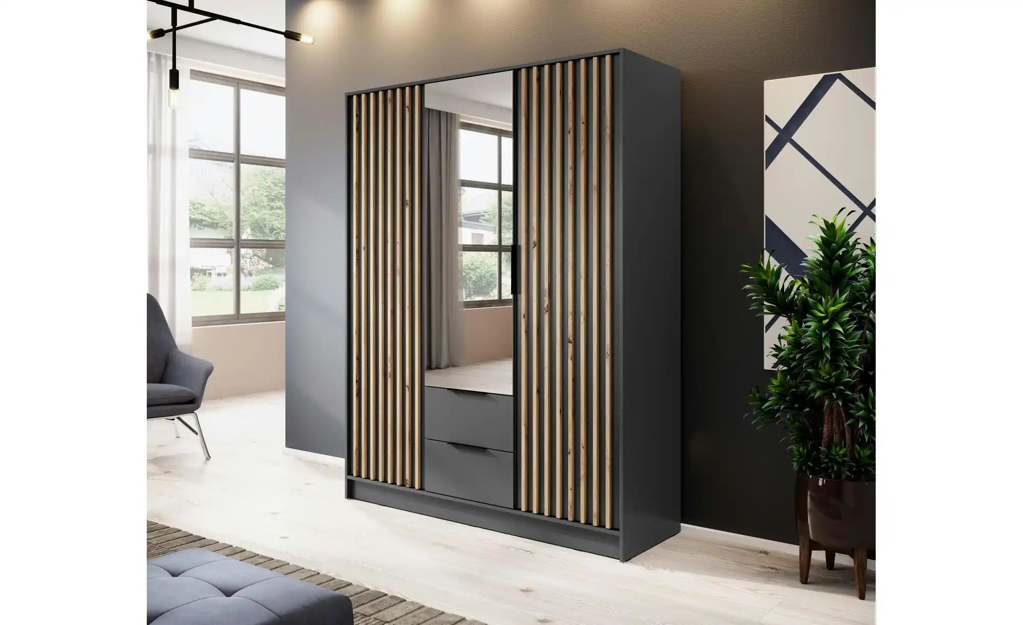 Thumbnail - Drehtürenschrank Nelly ¦ schwarz ¦ Maße (cm): B: 155 H: 200 Schränke > Kleiderschränke > Drehtürenschränke - Höffner