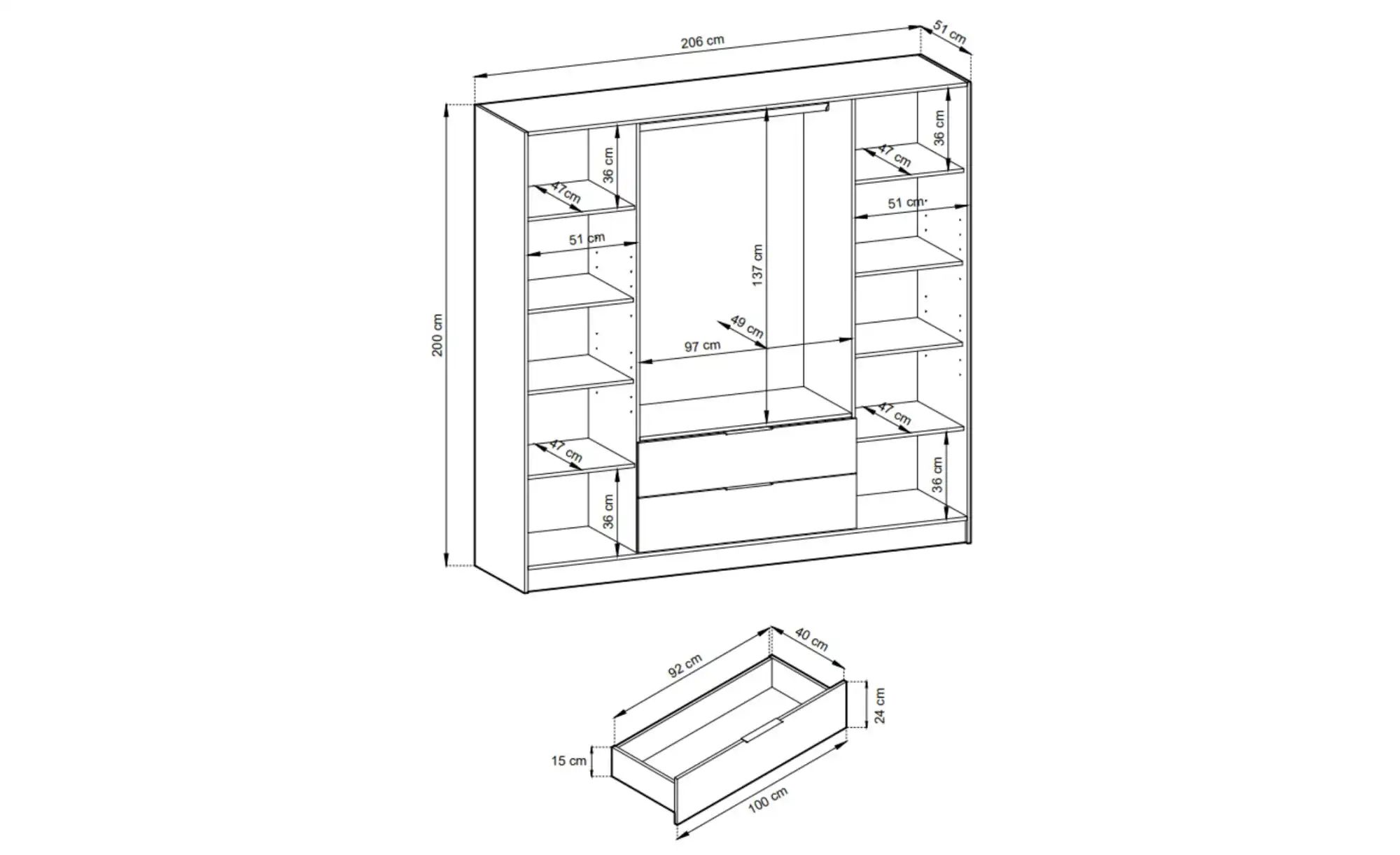 Drehtürenschrank 206 cm breit Lyke ¦ schwarz ¦ Maße (cm): B: 206 H: 200 Sch günstig online kaufen