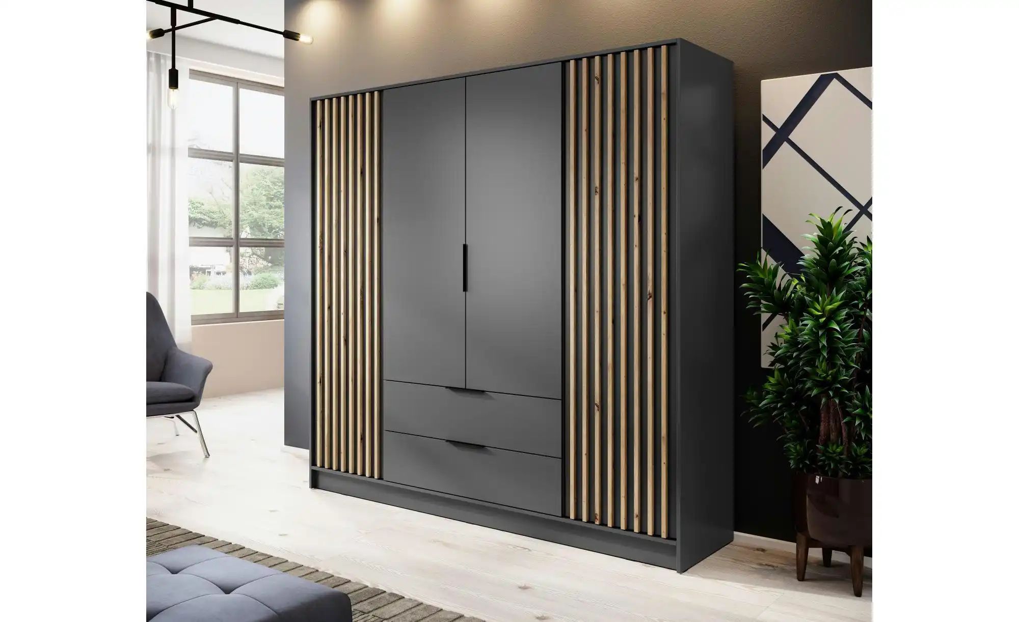 Drehtürenschrank  Nelly ¦ schwarz ¦ Maße (cm): B: 206 H: 200 Schränke > Kle günstig online kaufen