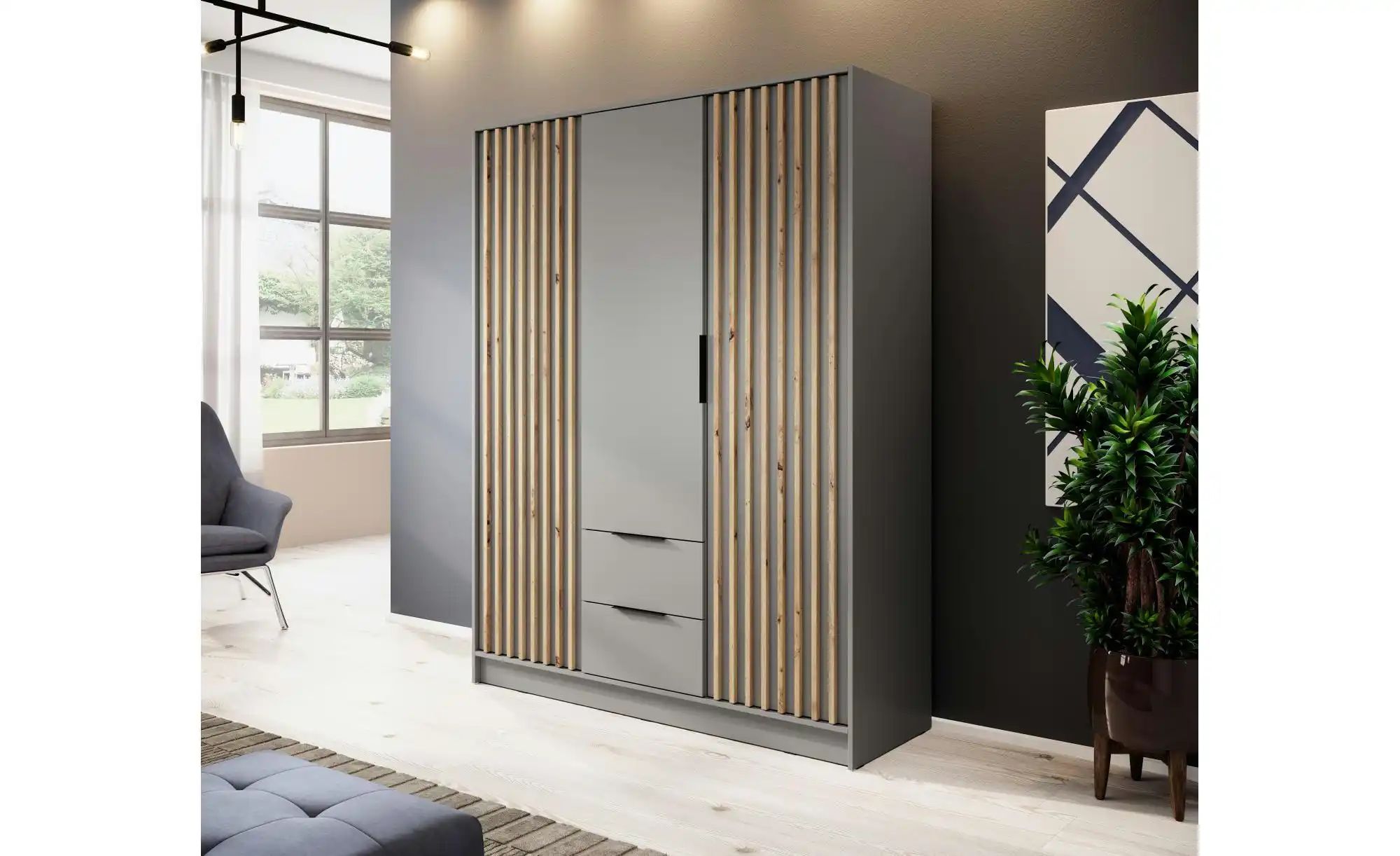 Drehtürenschrank  Nelly ¦ grau ¦ Maße (cm): B: 155 H: 200 Schränke > Kleide günstig online kaufen