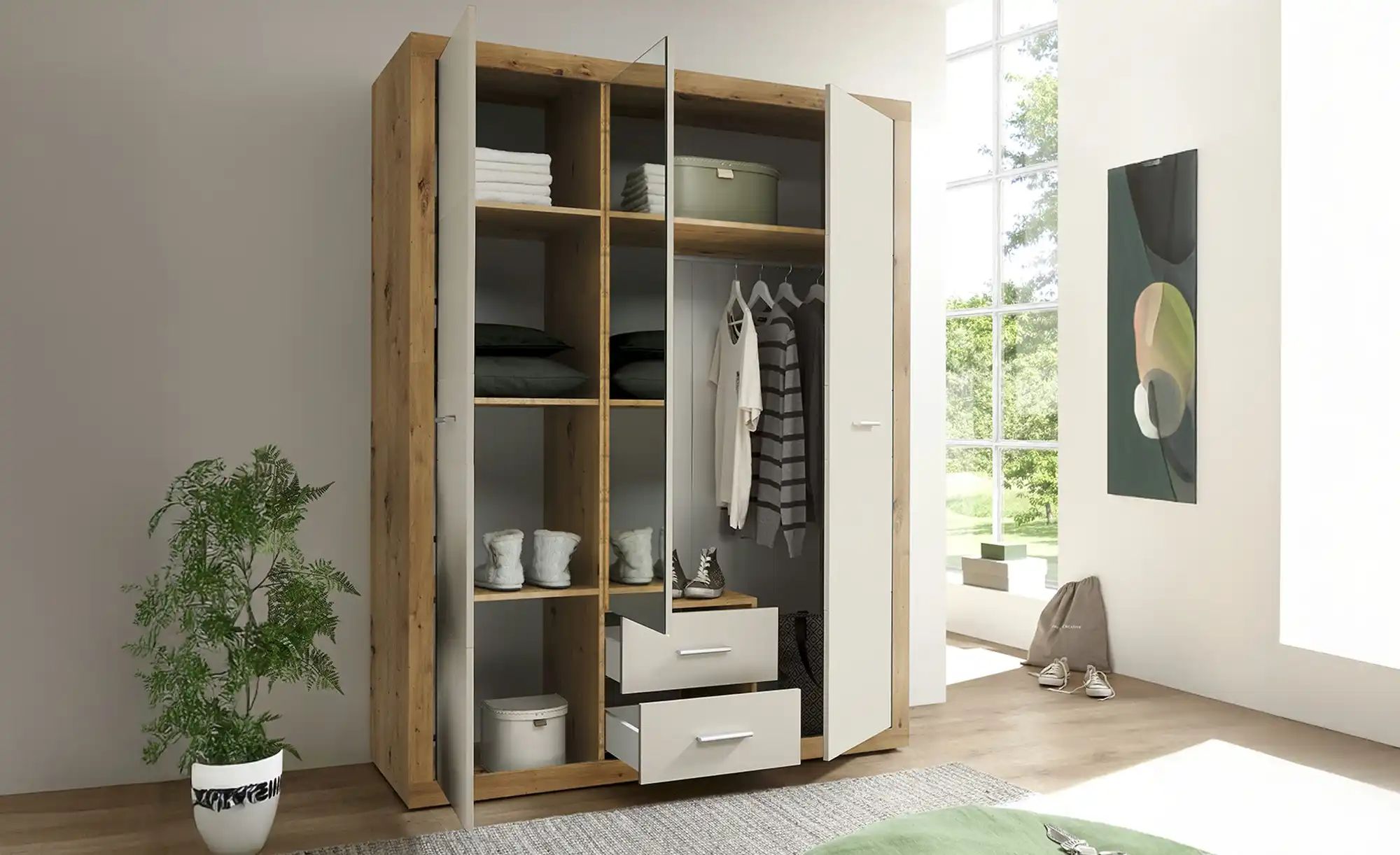 Thumbnail - Drehtürenschrank Stroud ¦ beige ¦ Maße (cm): B: 151 H: 198 T: 55.0 Schränke > Kleiderschränke > Drehtürenschränke - Höf...
