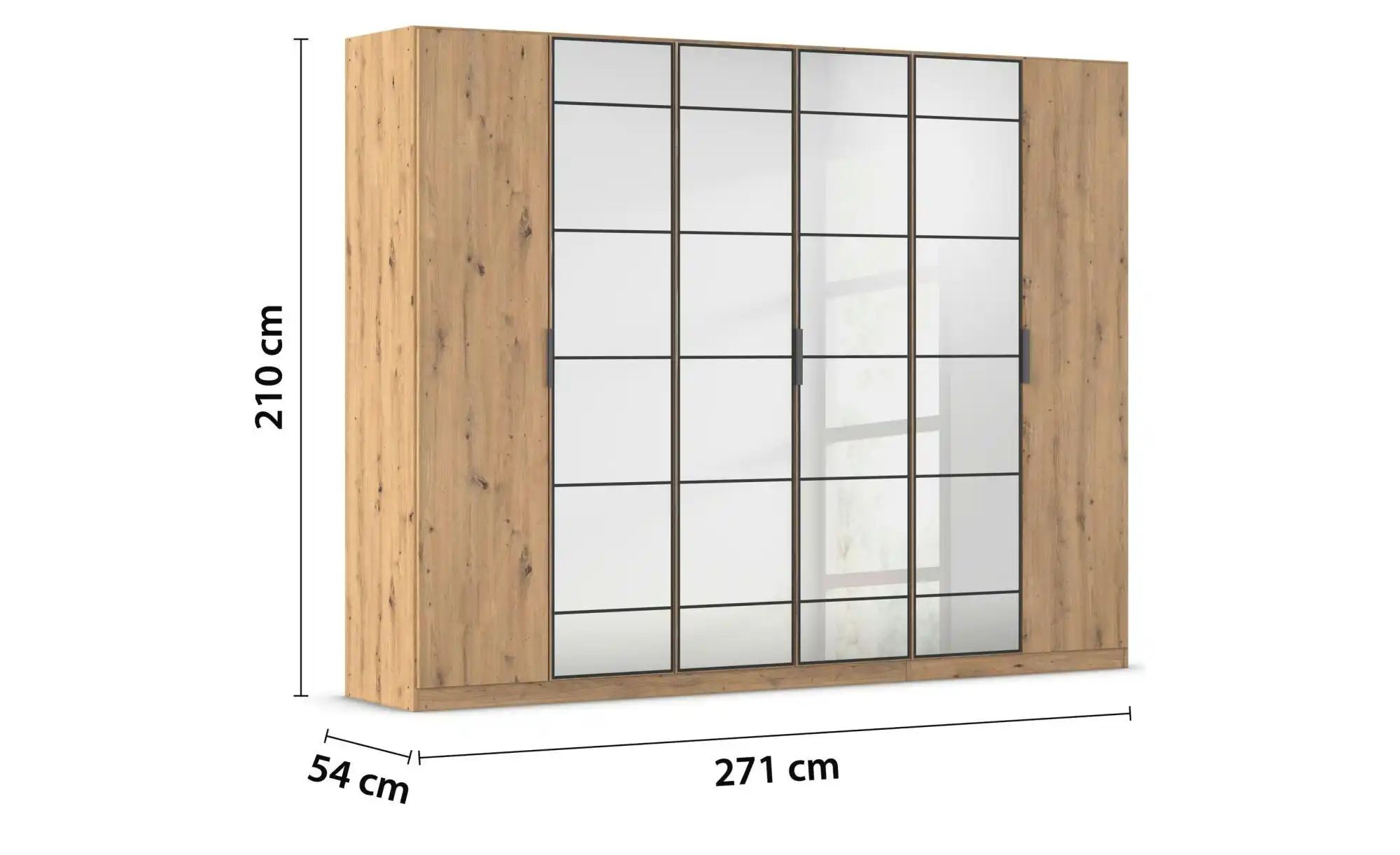 Thumbnail - Kleiderschrank mit Spiegel Acero ¦ verspiegelt ¦ Maße (cm): B: 271 H: 210 Schränke > Kleiderschränke > Drehtürenschränke...