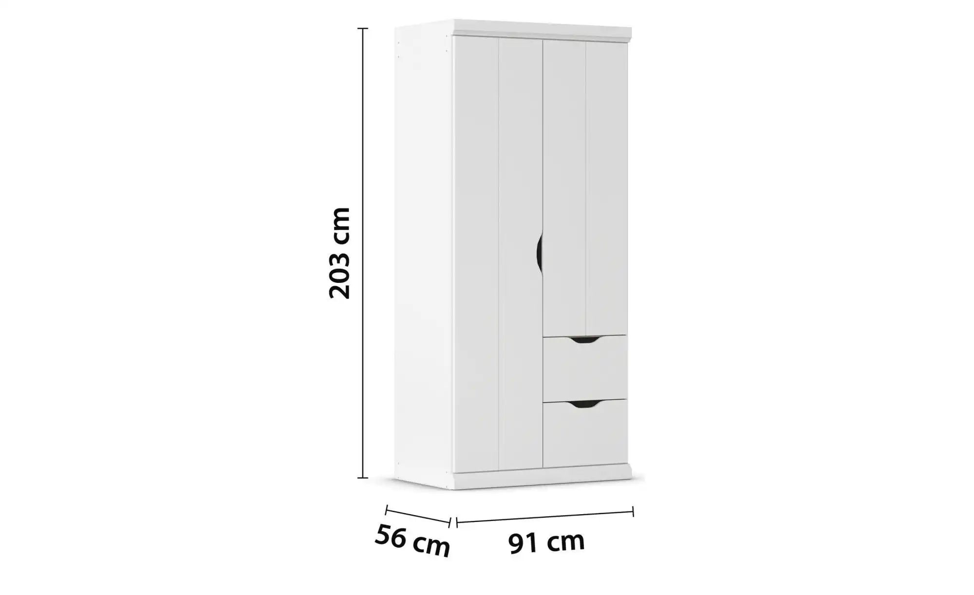 Kleiderschrank mit Schubladen Frieda ¦ weiß ¦ Maße (cm): B: 91 H: 203 Schrä günstig online kaufen
