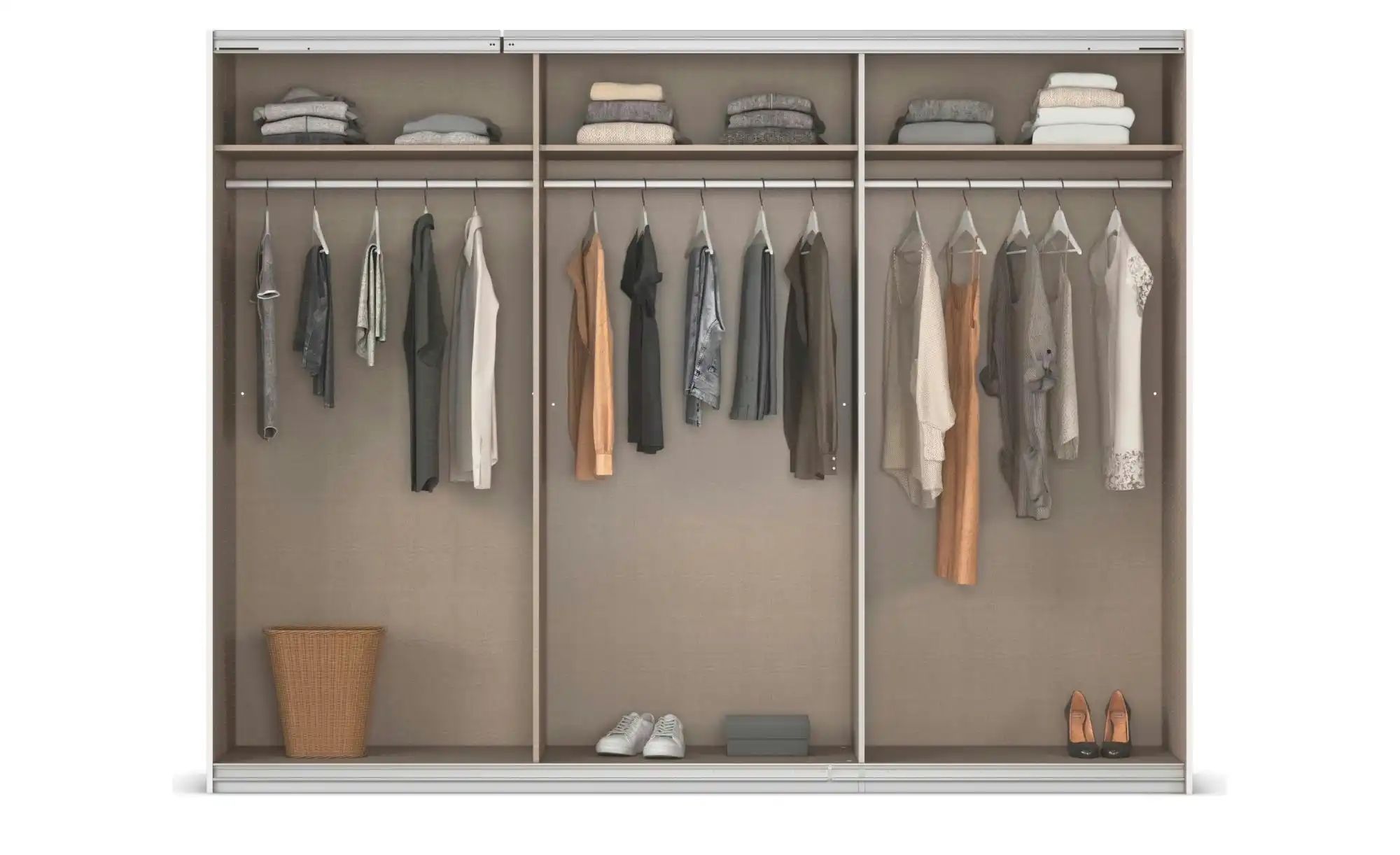 Thumbnail - Schwebetürenschrank mit Spiegel Malva Extra ¦ grau ¦ Maße (cm): B: 271 H: 210 Schränke > Kleiderschränke > Schwebetürens...