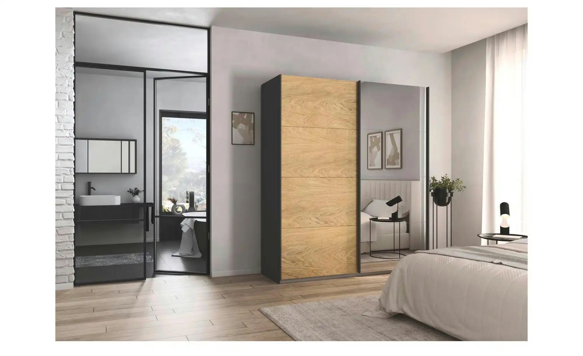 Schwebetürenschrank mit Spiegel Malva Extra ¦ grau ¦ Maße (cm): B: 181 H: 2 günstig online kaufen