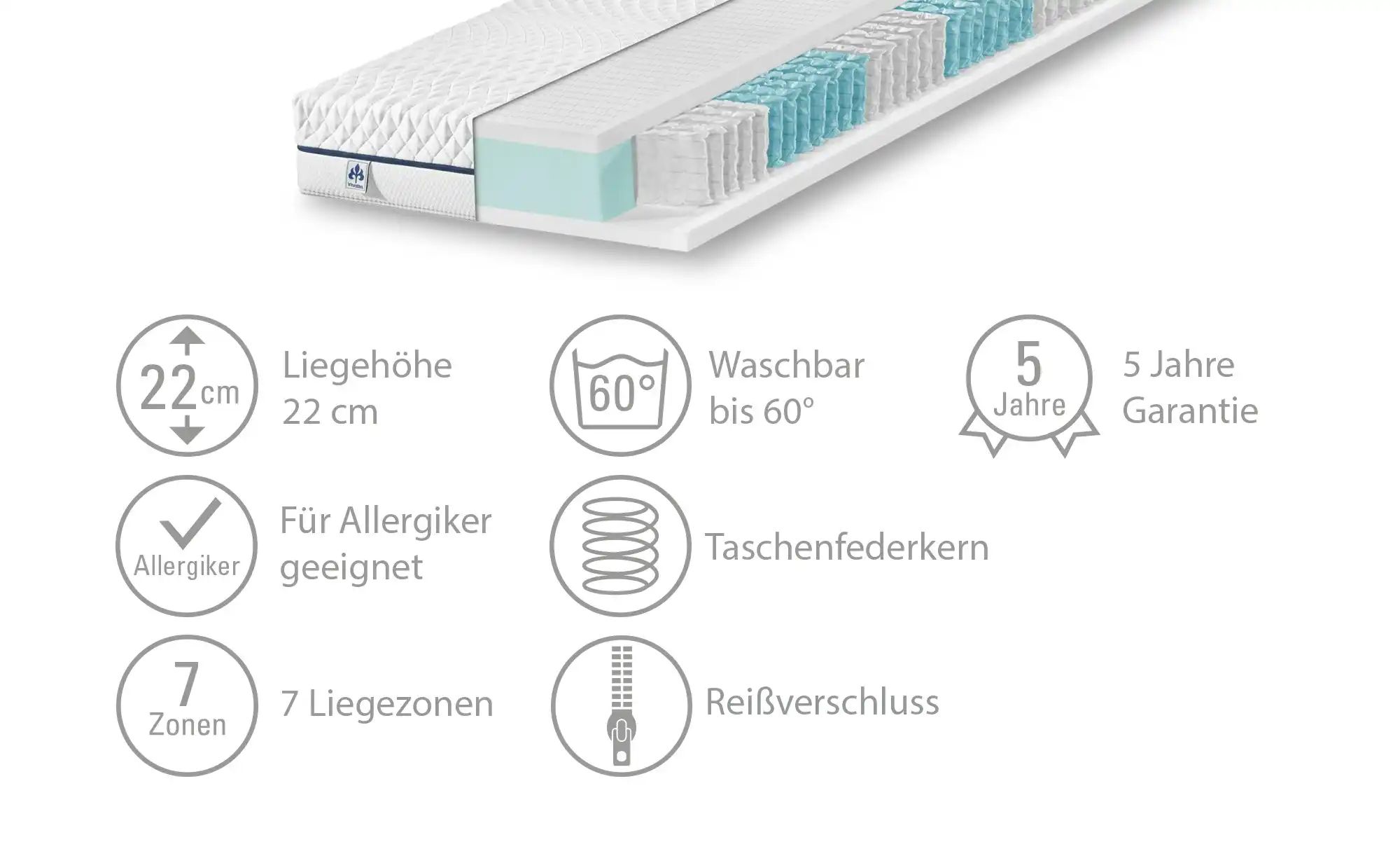 IRISETTE 7-Zonen-Tonnentaschenfederkernmatratze  Cuba 22 TTFK ¦ weiß ¦ Maße günstig online kaufen