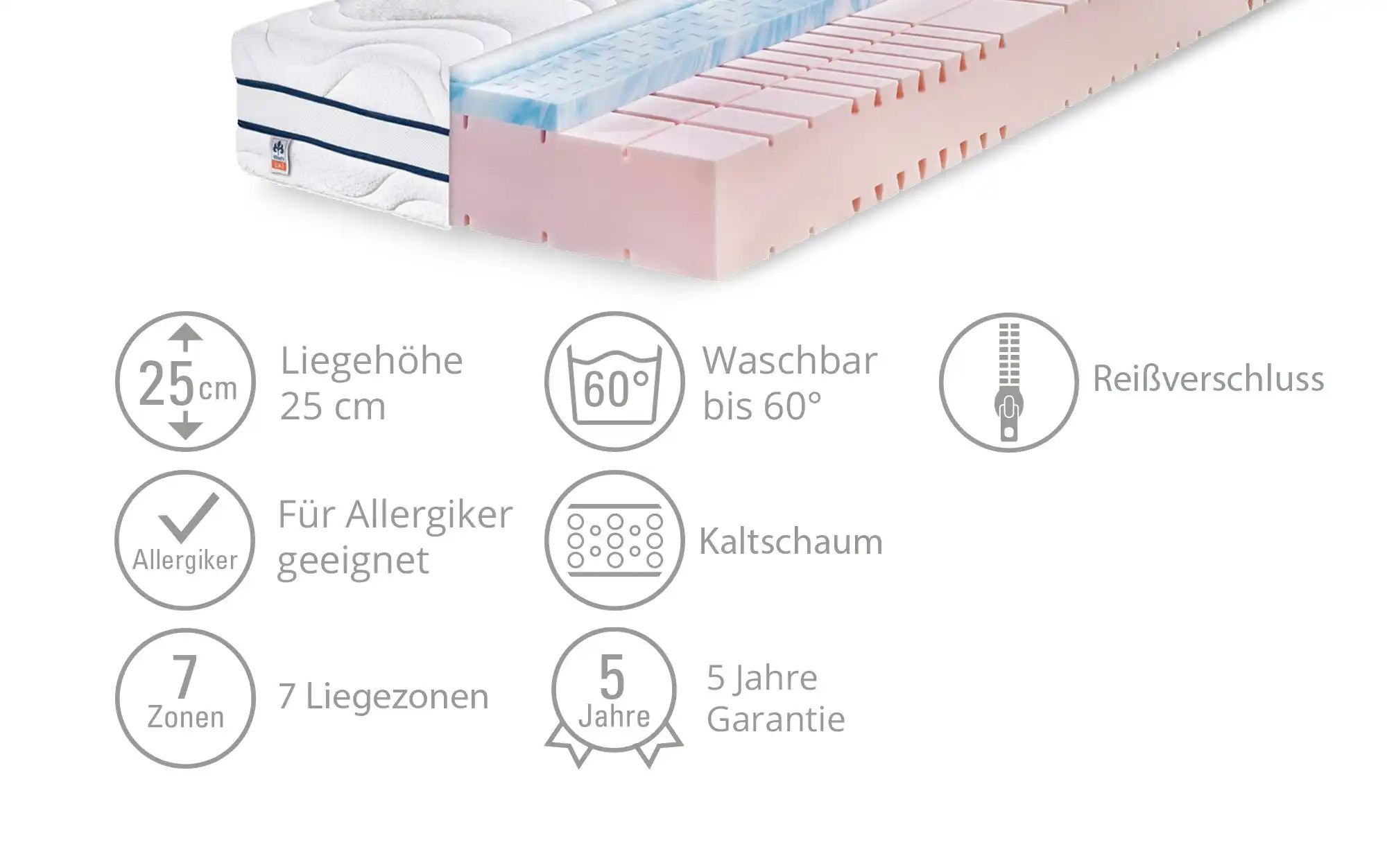 IRISETTE 7-Zonen-Kaltschaumkernmatratze ¦ weiß ¦ Maße (cm): B: 80 H: 24 Mat günstig online kaufen