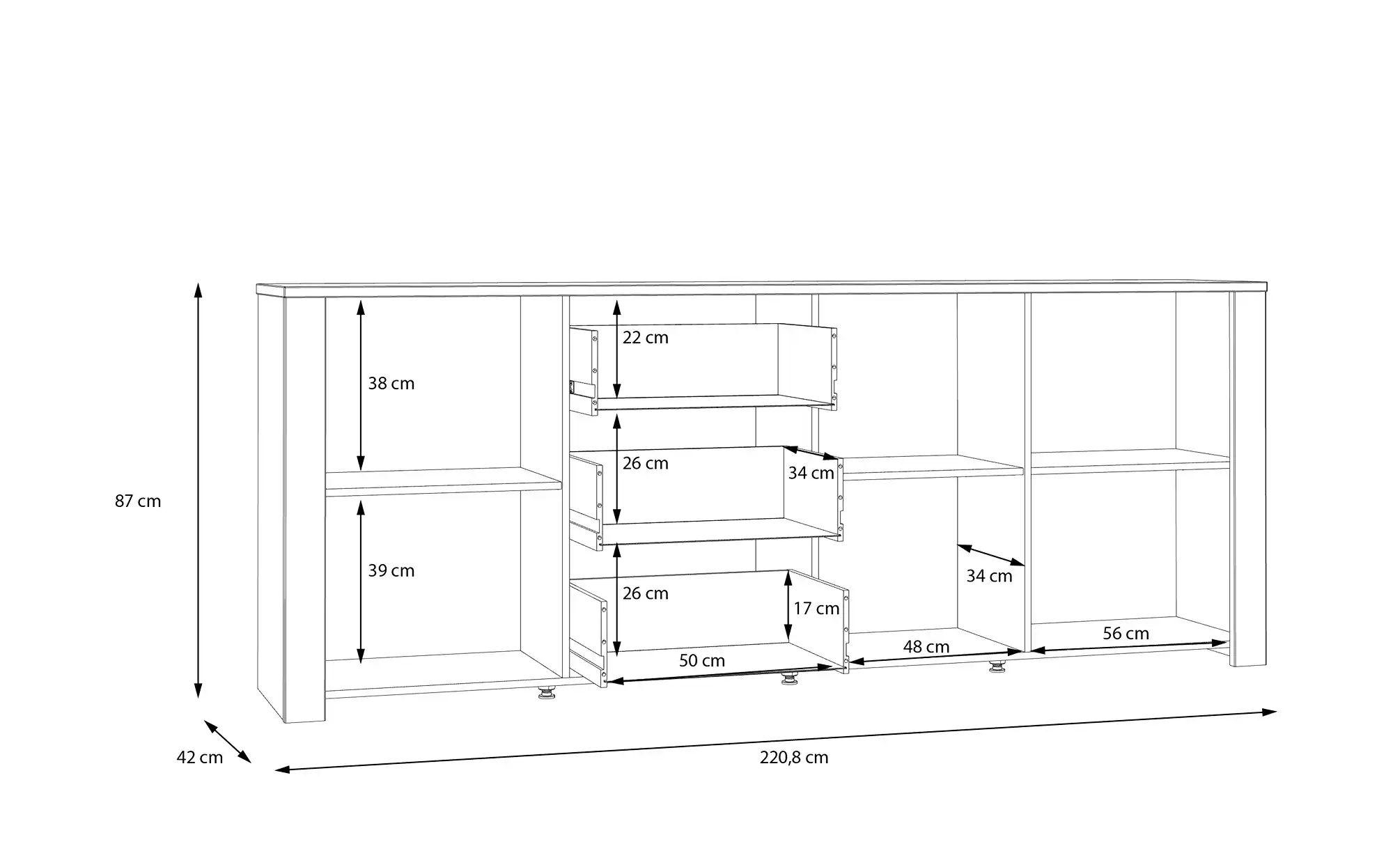 Thumbnail - Sideboard  Toneo ¦ weiß ¦ Maße (cm): B: 220 H: 87 T: 42.0 Kommoden & Sideboards > Sideboards - Höffner