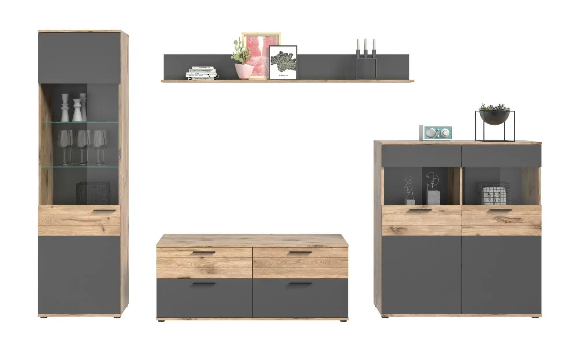 Wohnkombination  Monsano ¦ grau ¦ Maße (cm): B: 327 H: 200 Kommoden & Sideb günstig online kaufen
