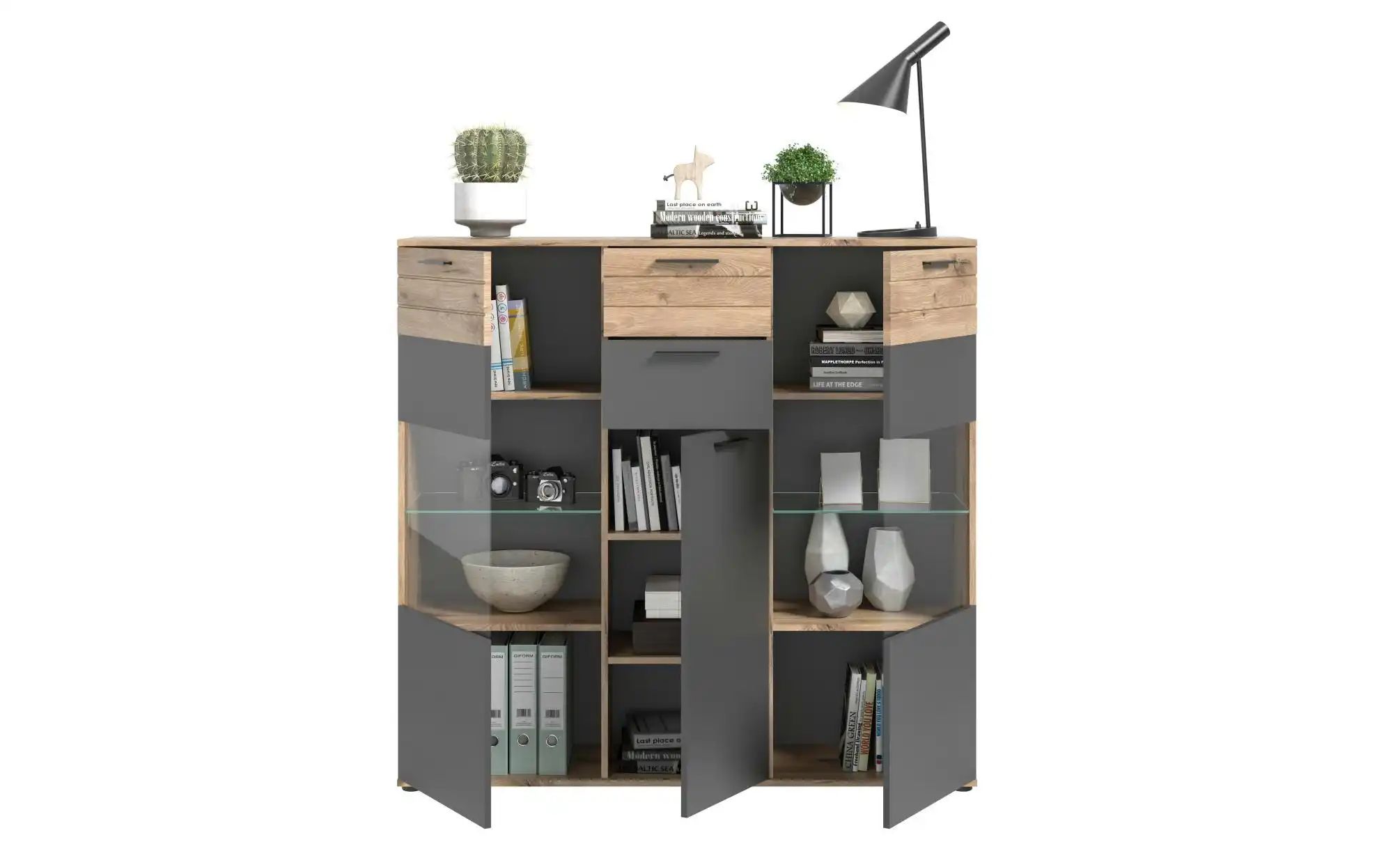 xonox.home Vitrine Highboard Mason, Nox Oak / Basalt Grau günstig online kaufen