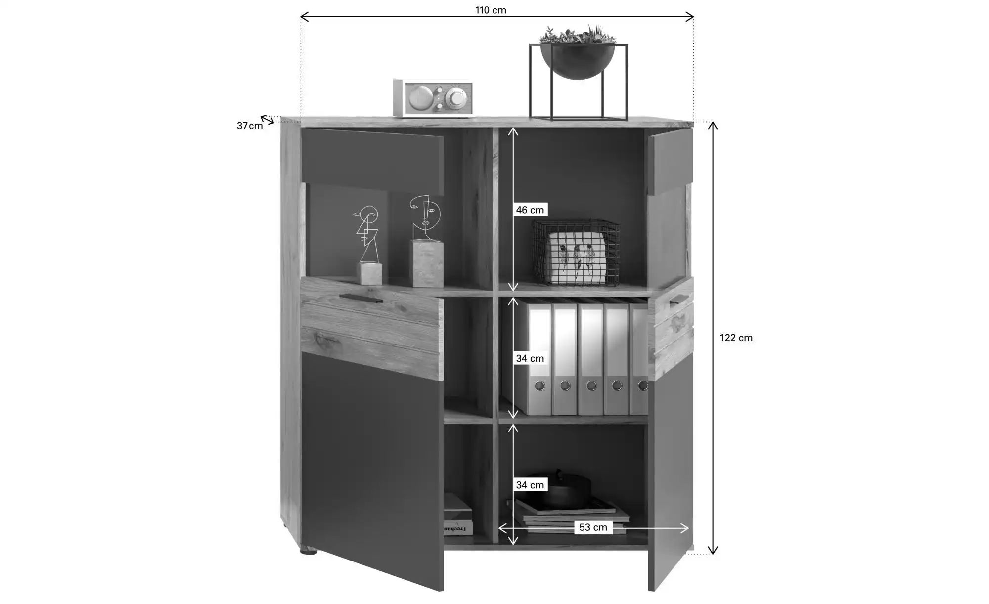 Vitrine ¦ grau ¦ Maße (cm): B: 110 H: 122 Schränke > Vitrinen - Höffner günstig online kaufen