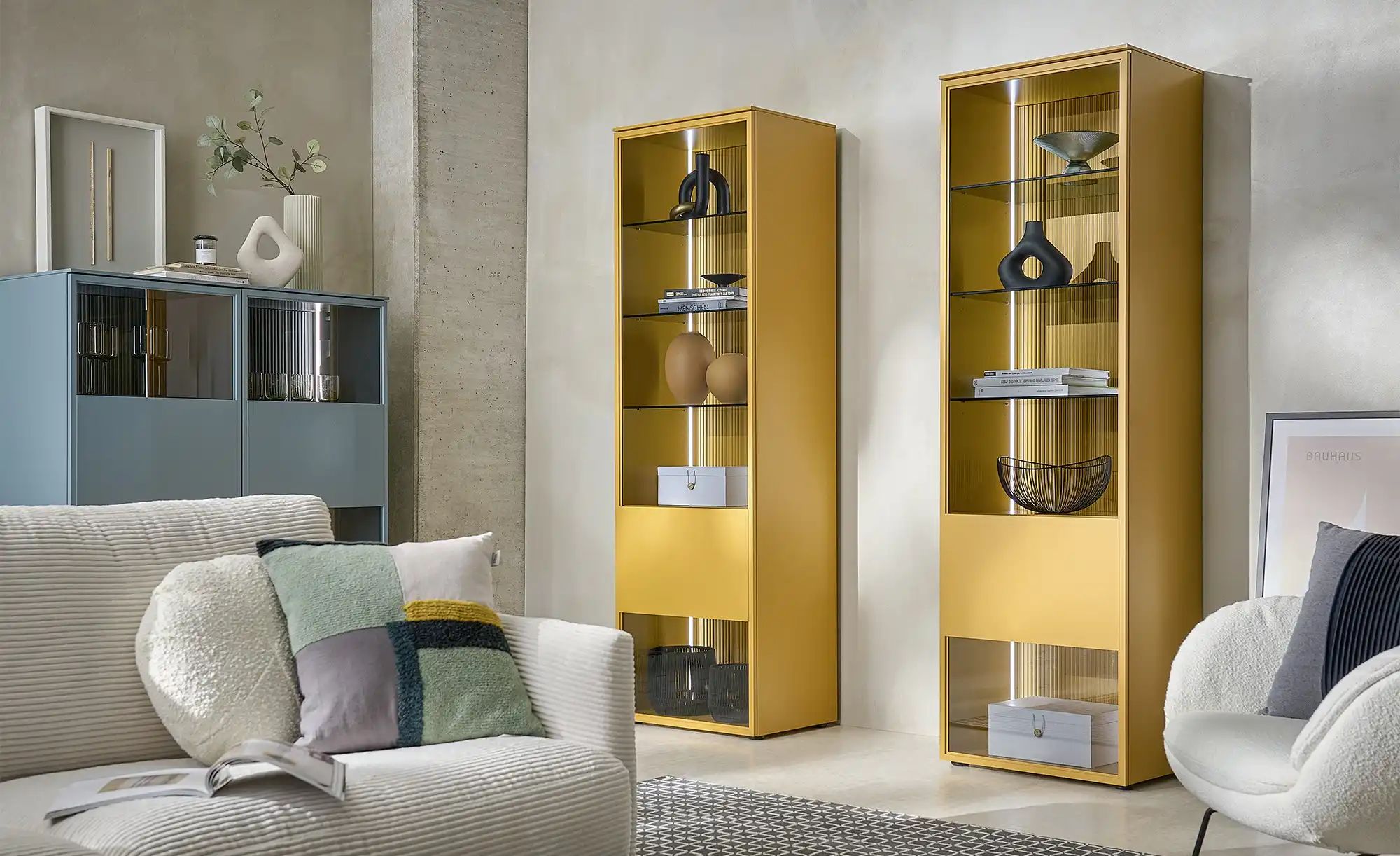 SCHÖNER WOHNEN Kollektion Vitrine  Amaya ¦ gelb ¦ Maße (cm): B: 61 H: 201 T günstig online kaufen