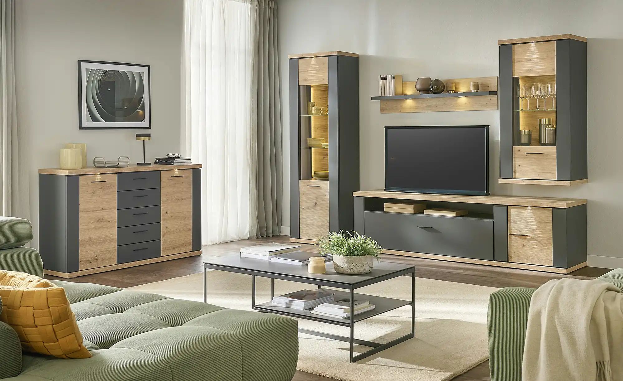 uno Wohnwand  Titan 24 ¦ holzfarben ¦ Maße (cm): B: 303 H: 207 T: 52.0 Wohn günstig online kaufen