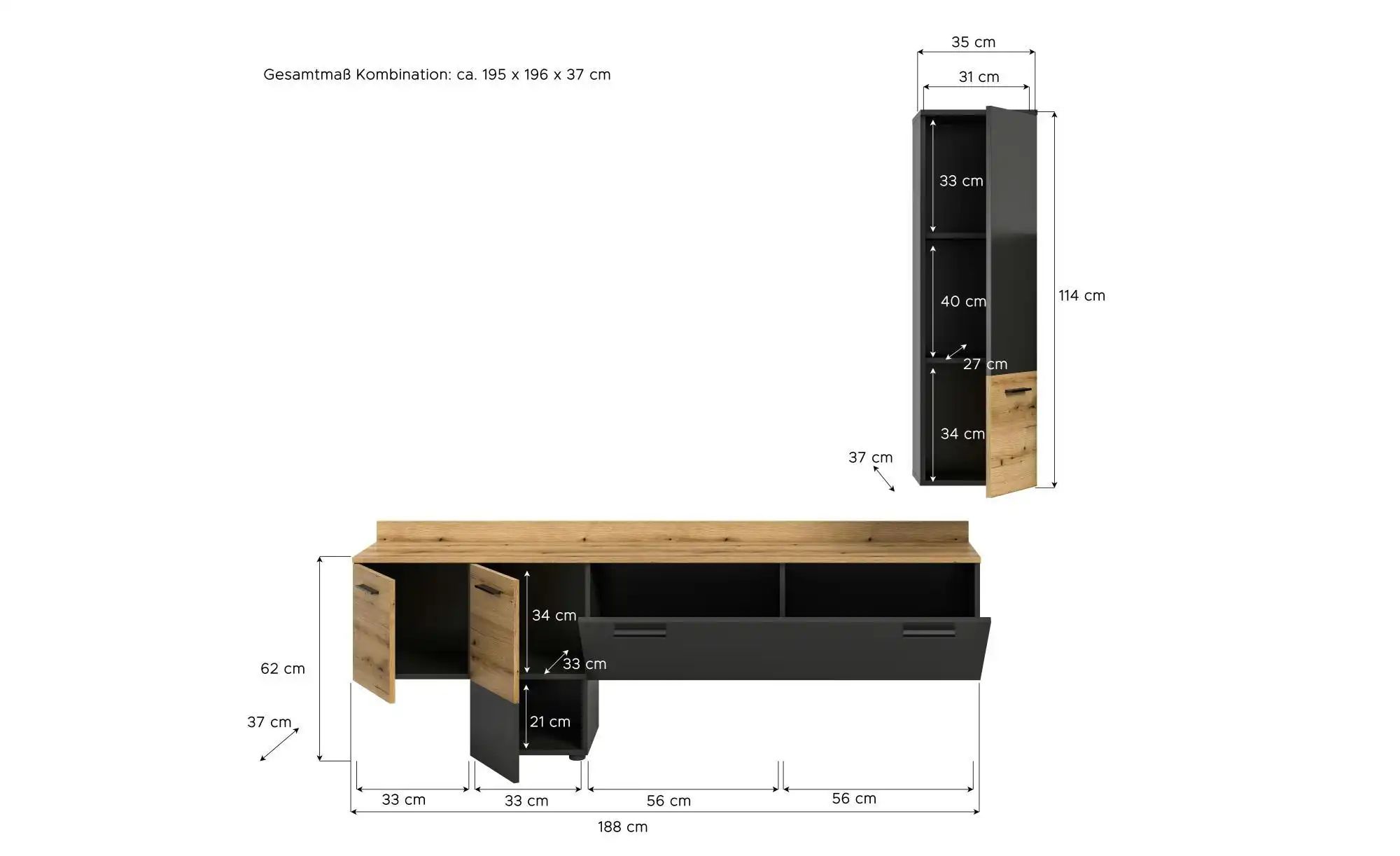 Wohnwand  Gerhar ¦ grau ¦ Maße (cm): B: 195 H: 196 Wohnwände - Höffner günstig online kaufen