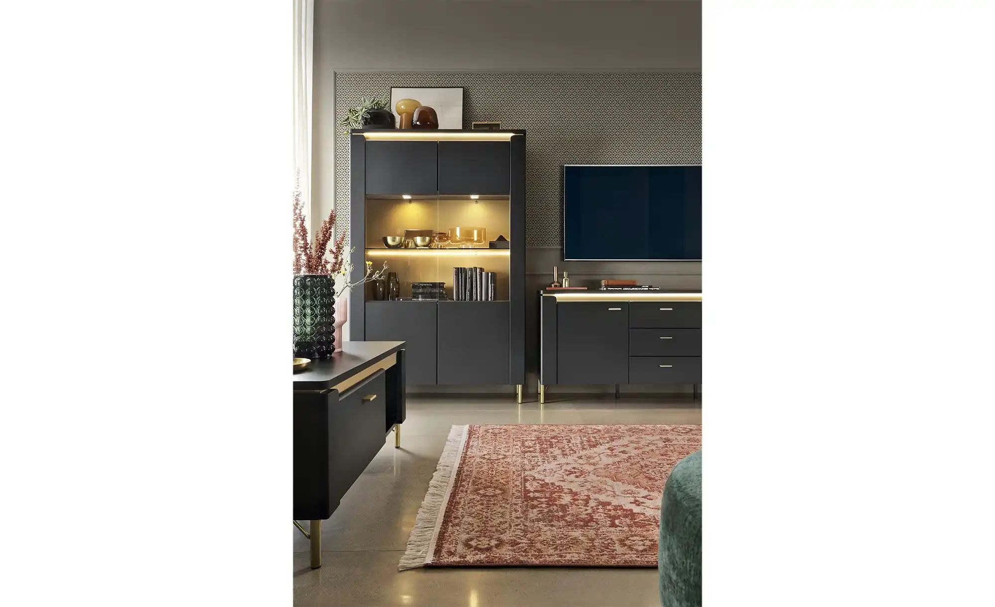 Thumbnail - Vitrine mit Softclose Losini ¦ schwarz ¦ Maße (cm): B: 110 H: 169 T: 40.0 Schränke > Vitrinen - Höffner